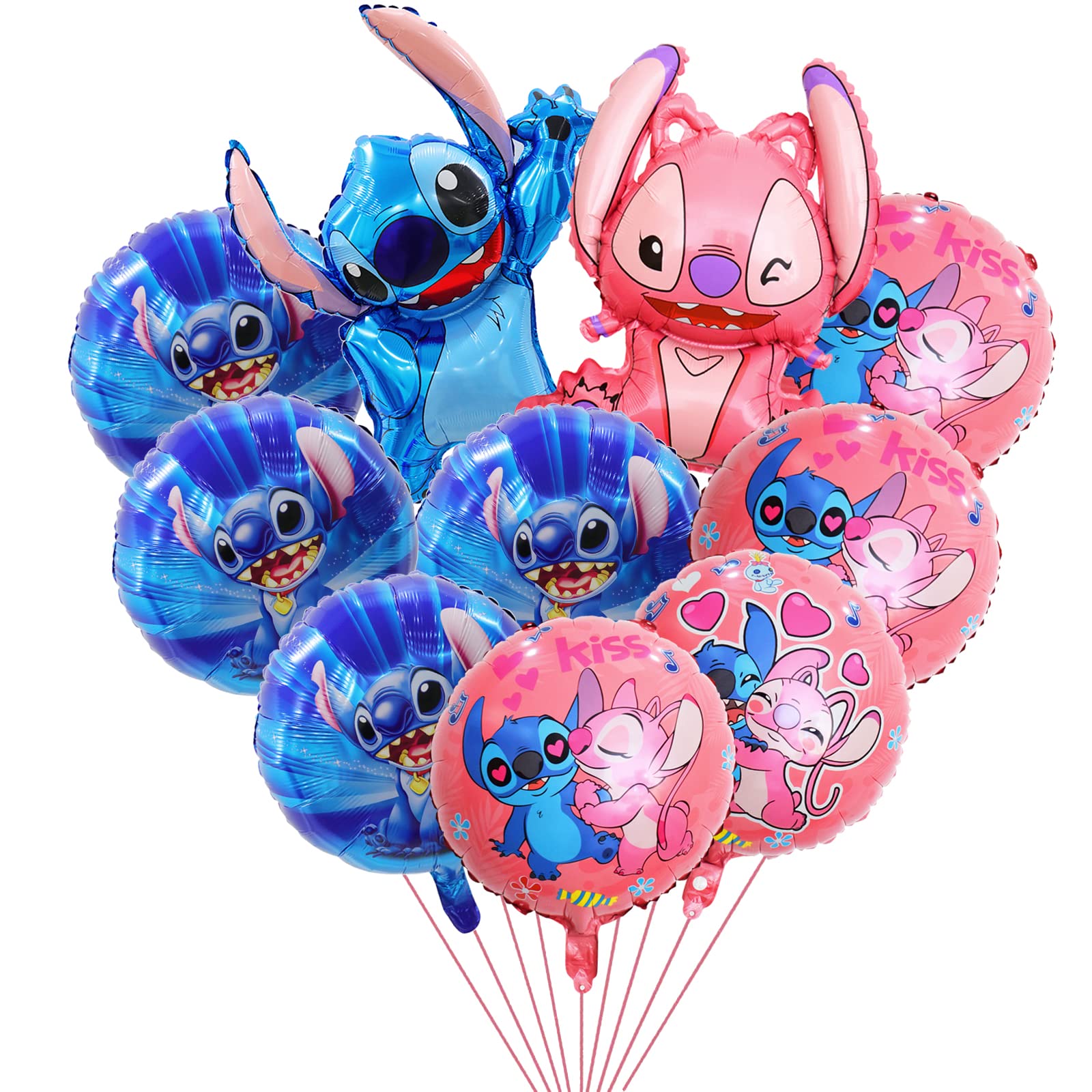 10 PCS Stitch Party Balloons - Stitch Birthday Decorations Kit with Foil Balloons for Baby Showers, Kids Birthday Parties (Blue & Pink) - Perfect for Disney Themed Events, Gender Reveals & Room Decor