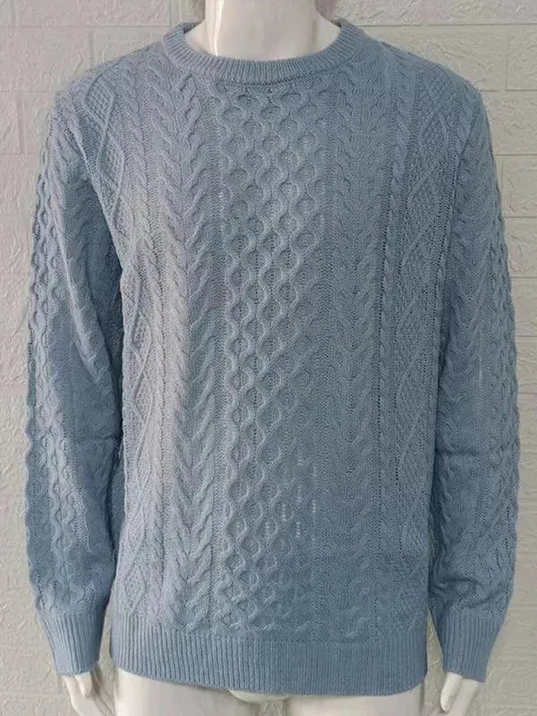 Men's Knitted Cable Pullover Sweater - Soft Round Neck Winter Sweater for Casual Wear & Outdoor Activities