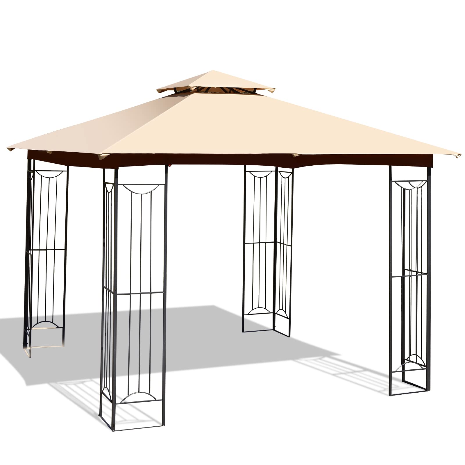 **Tangkula 10x10 FT Double Roof Outdoor Gazebo with Steel Frame - Beige Patio Pavilion Shelter for Poolside, Deck, Backyard & Garden Parties**