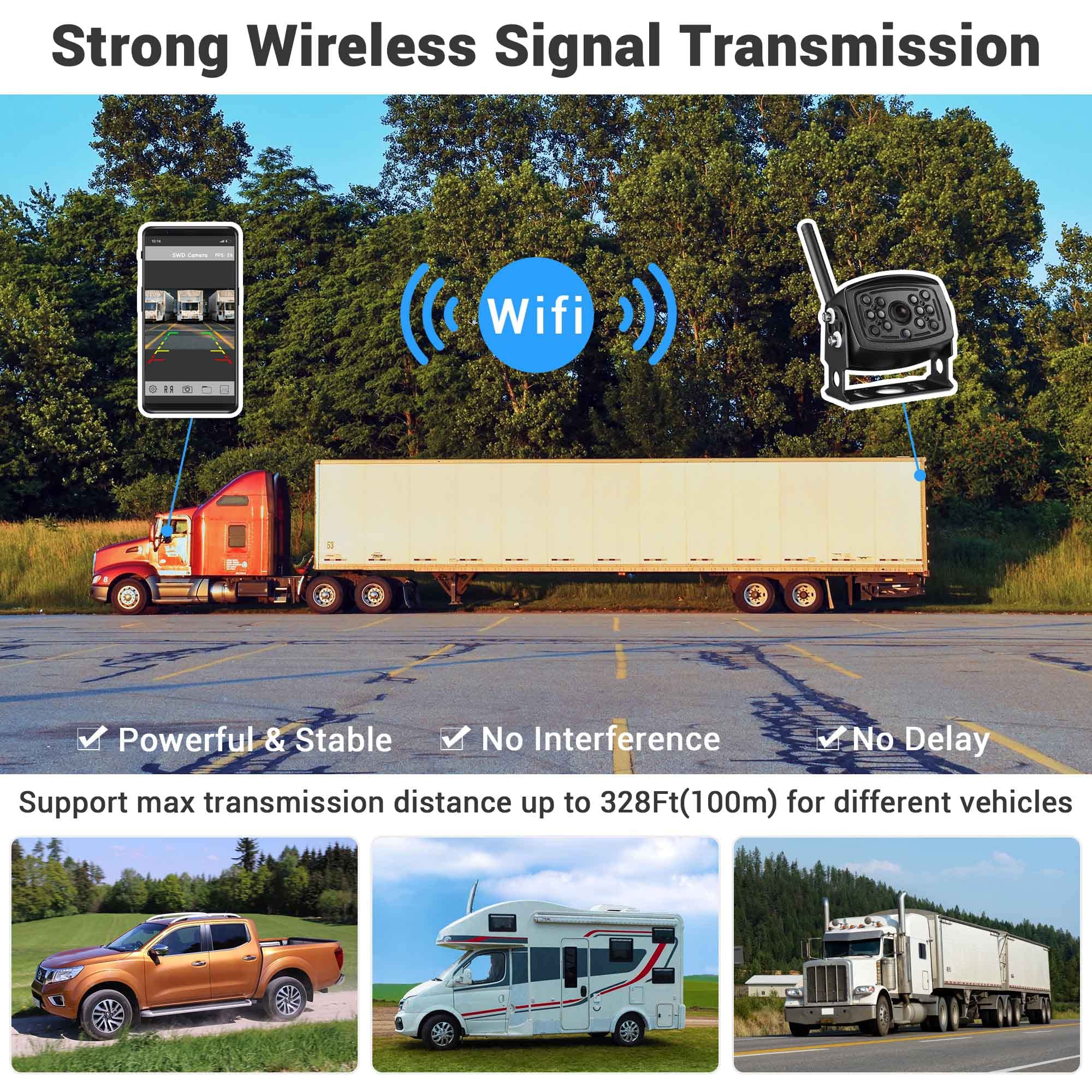 Yescom HD 1080P Wireless Backup Camera with Night Vision, 150° Wide Angle, IP68 Waterproof, WiFi Rear View Camera for Trucks, Trailers, RVs, Campers, Buses & Construction Vehicles - Perfect for Parking, Reversing & Towing in Low Light Conditions