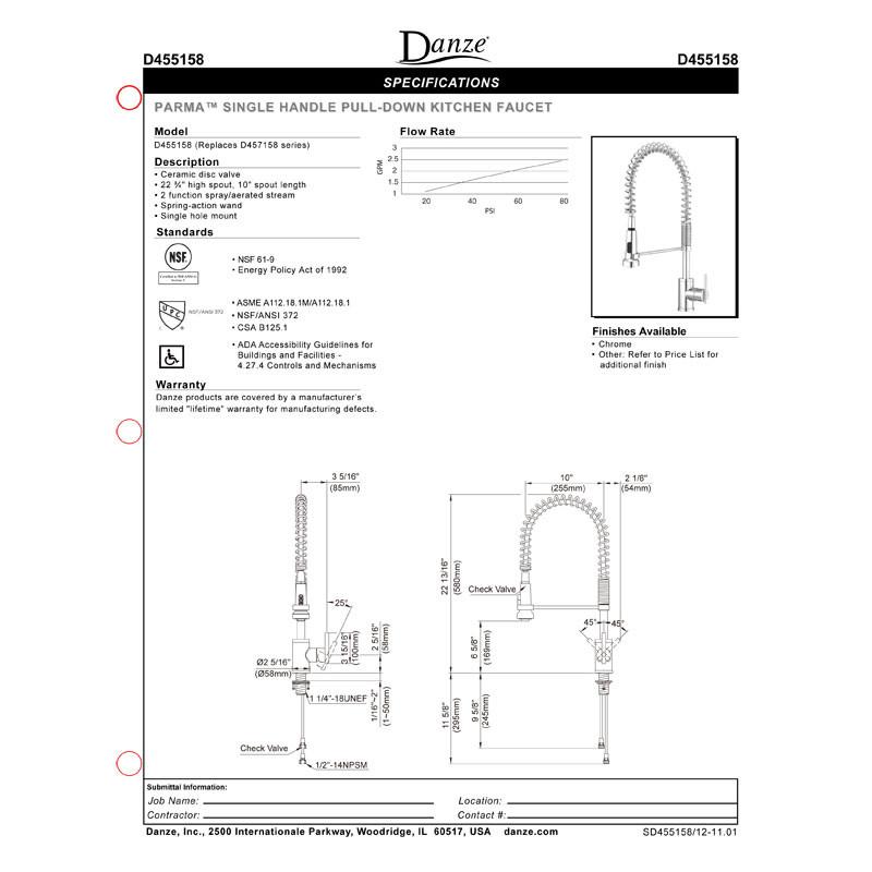 Danze Parma Commercial Style Kitchen Faucet - Stainless Steel Modern Pre-Rinse Sprayer for Restaurant & Home Use | Heavy Duty Pull Down Spray Head with High Arc Spout | Perfect for Busy Kitchens & Food Prep Areas