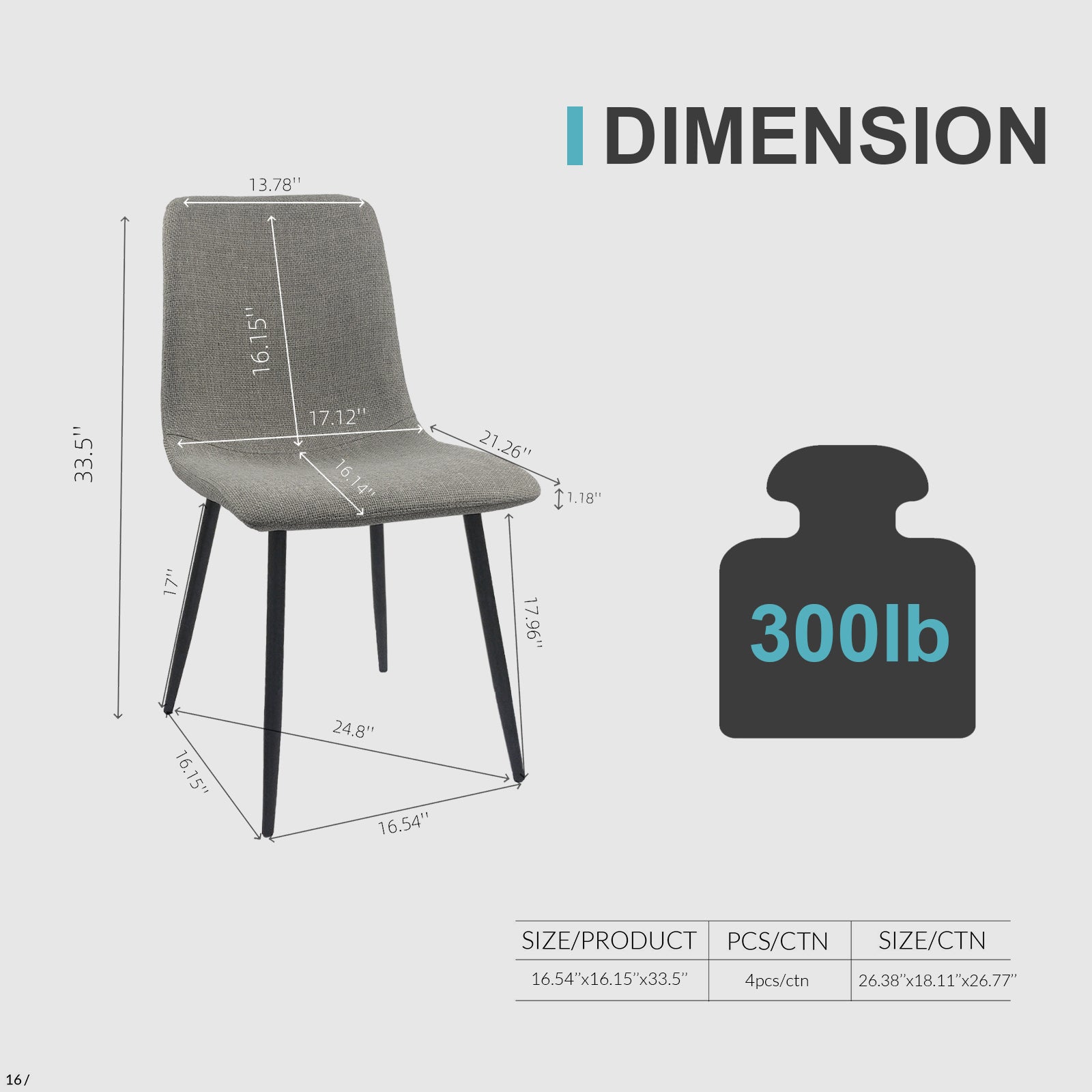 Modern Upholstered Dining Chairs Set of 4 - Grey Linen Cushion with Sturdy Black Metal Legs for Kitchen, Dining Room & Breakfast Nook - Comfortable & Stylish Seating for Family Meals, Entertaining & Small Spaces