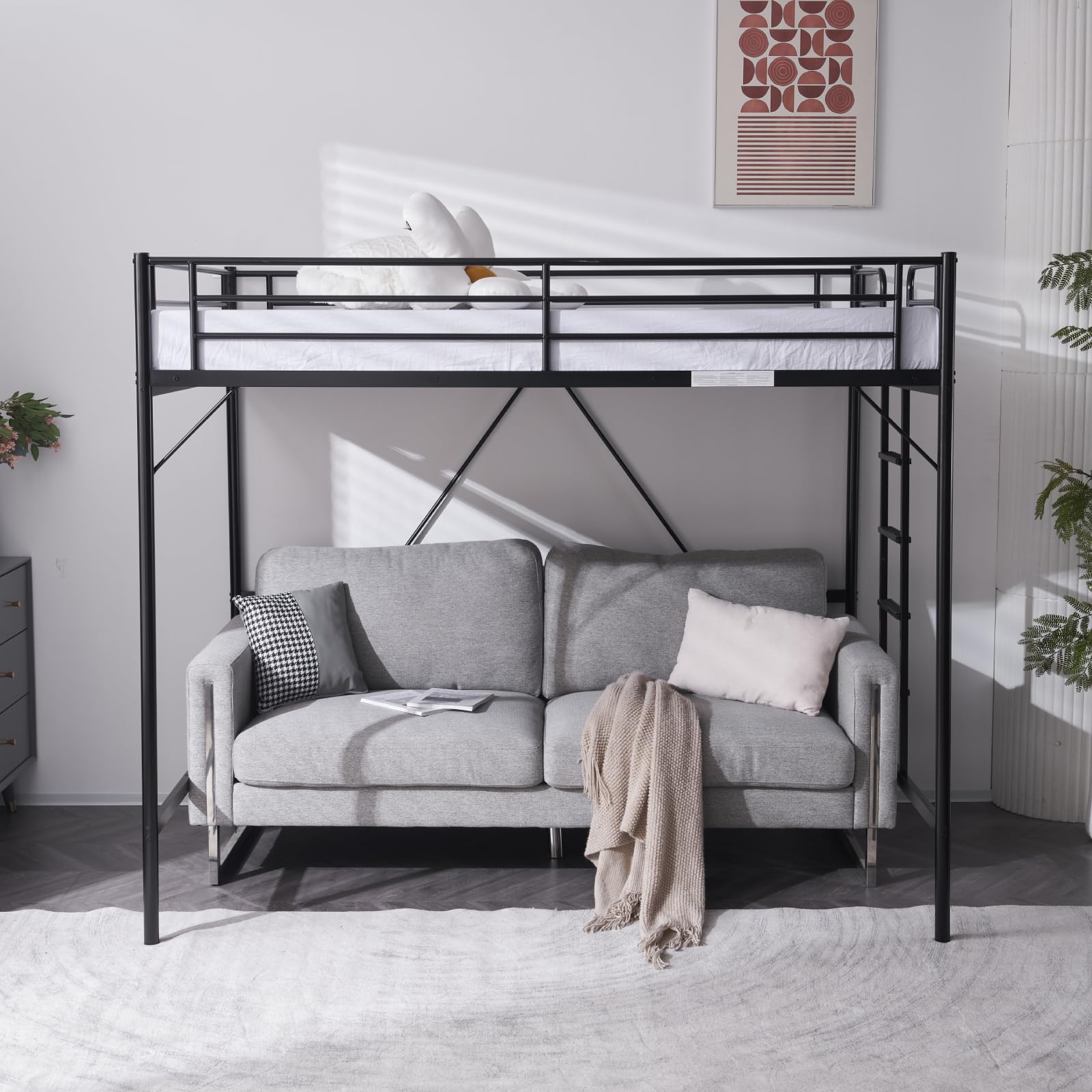 VINGLI Full Size Loft Bed with Flat Rungs - Sturdy Metal Slat Support for Adults, Kids & Teens - No Box Spring Needed - Perfect for Small Spaces, Dorm Rooms & Kids' Bedrooms