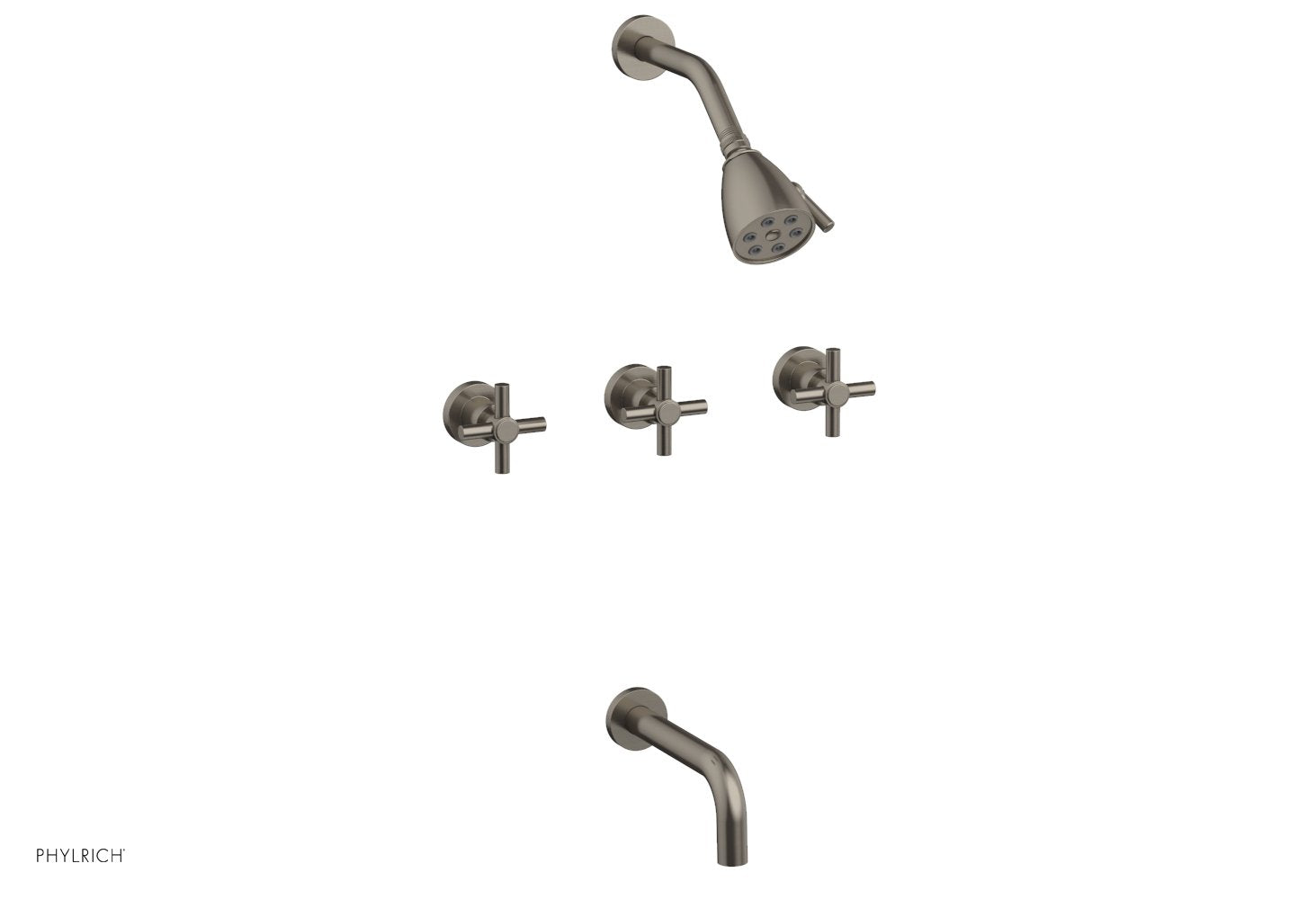 D2134 Basic Three Handle Tub and Shower Faucet Set - 7 1/2 Inch Spout with Tubular Cross Handles - Perfect for Bathroom Renovation and Home Upgrade