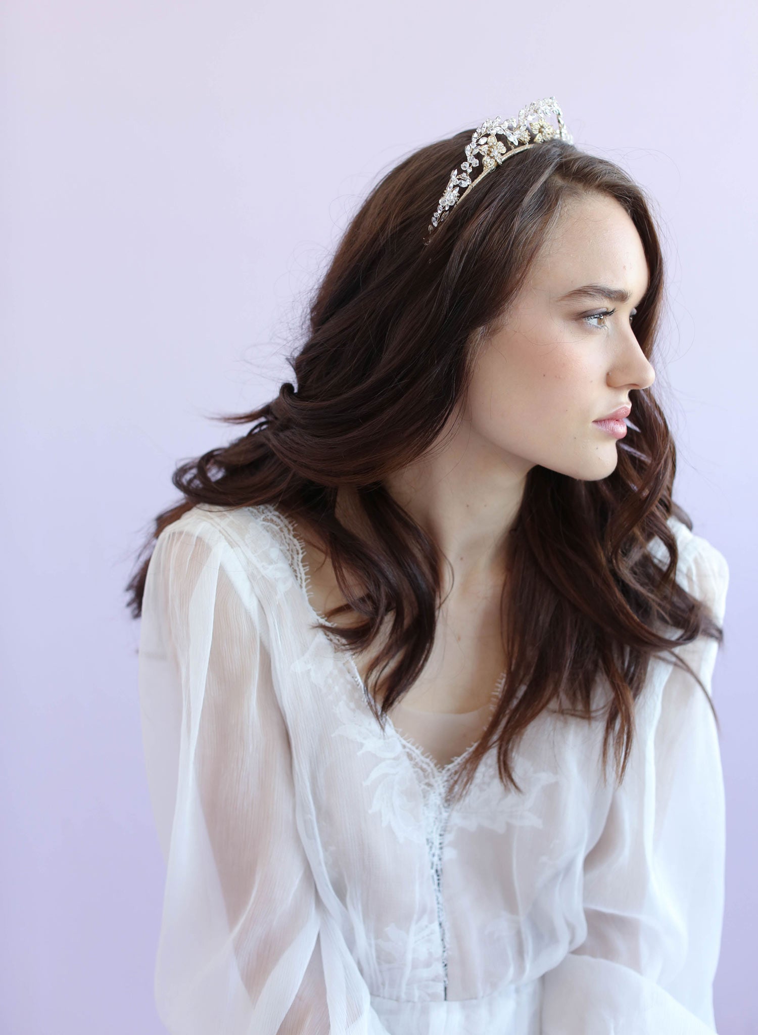Elegant Floral Tiara with Sparkling Navette Crystal Arches - Style #611 | Perfect for Weddings, Prom, and Special Occasions