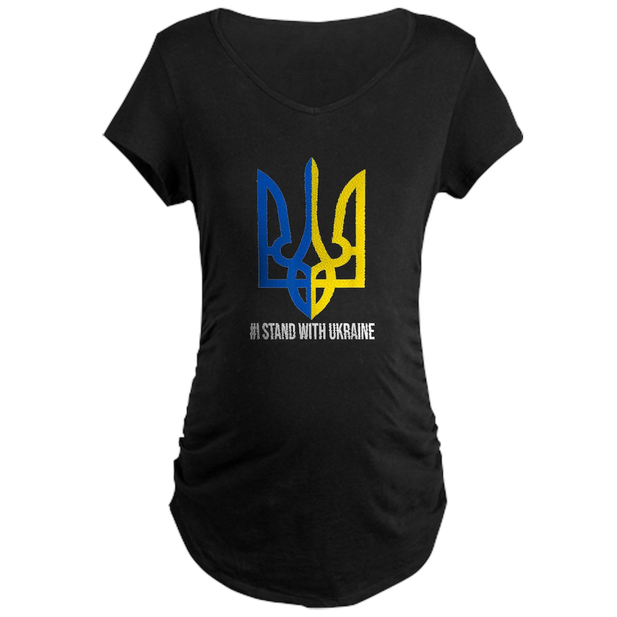 I Stand with Ukraine Flag Support Maternity T-Shirt for Women - Ruched Side Design for Comfort & Style - Perfect for Pregnancy, Protests & Patriotic Events