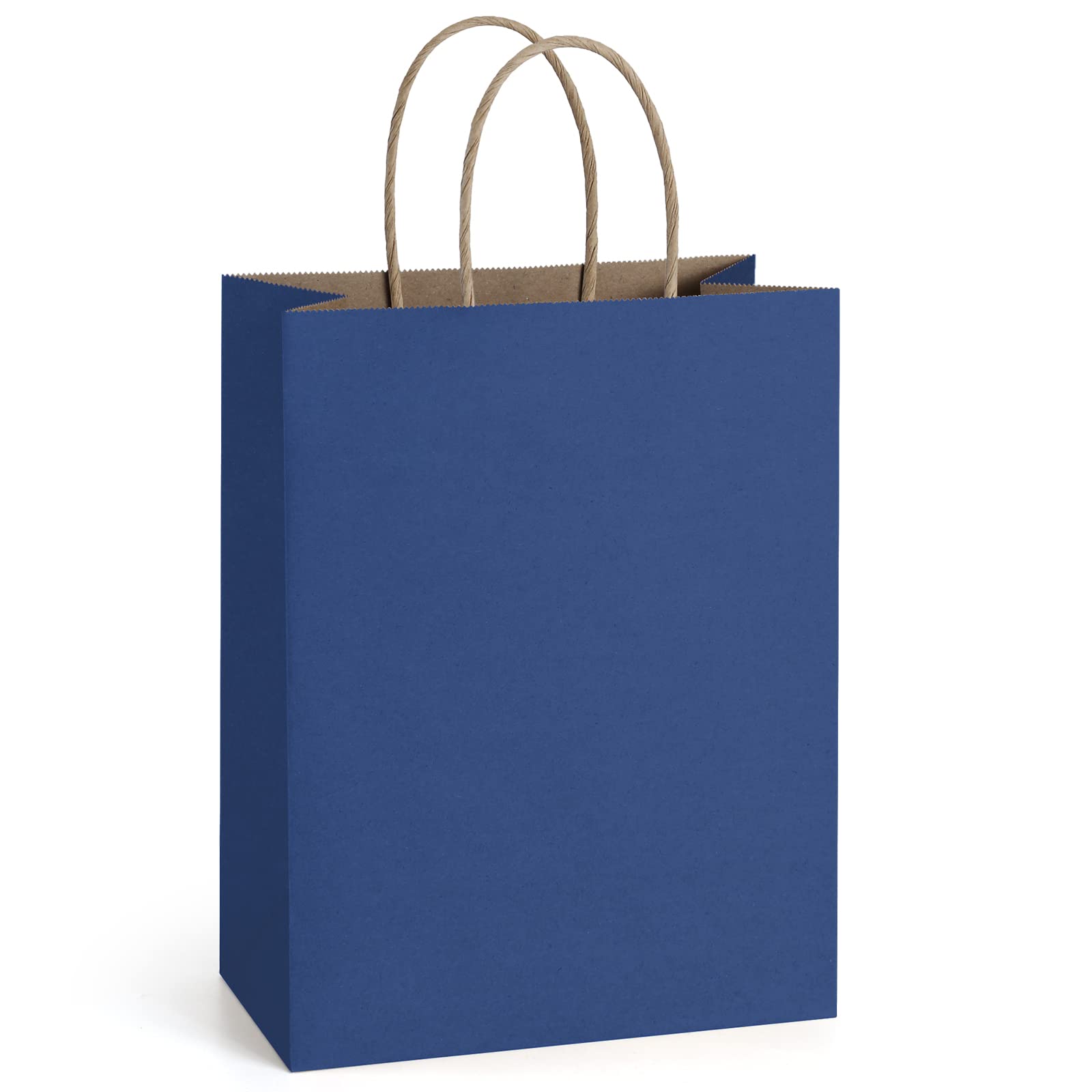 50Pcs Navy Blue Kraft Gift Bags with Handles 8x4.25x10.5 Inches - Bulk Paper Shopping Bags for Retail, Parties, Weddings & Birthday Gifts | Eco-Friendly & Durable Packaging Solution