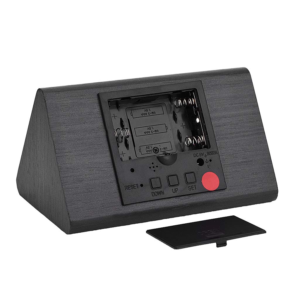 Best Digital Wooden Alarm Clock with LED Display & Voice Control - Modern Electronic Clock for Bedroom, Office, and Travel (Black)