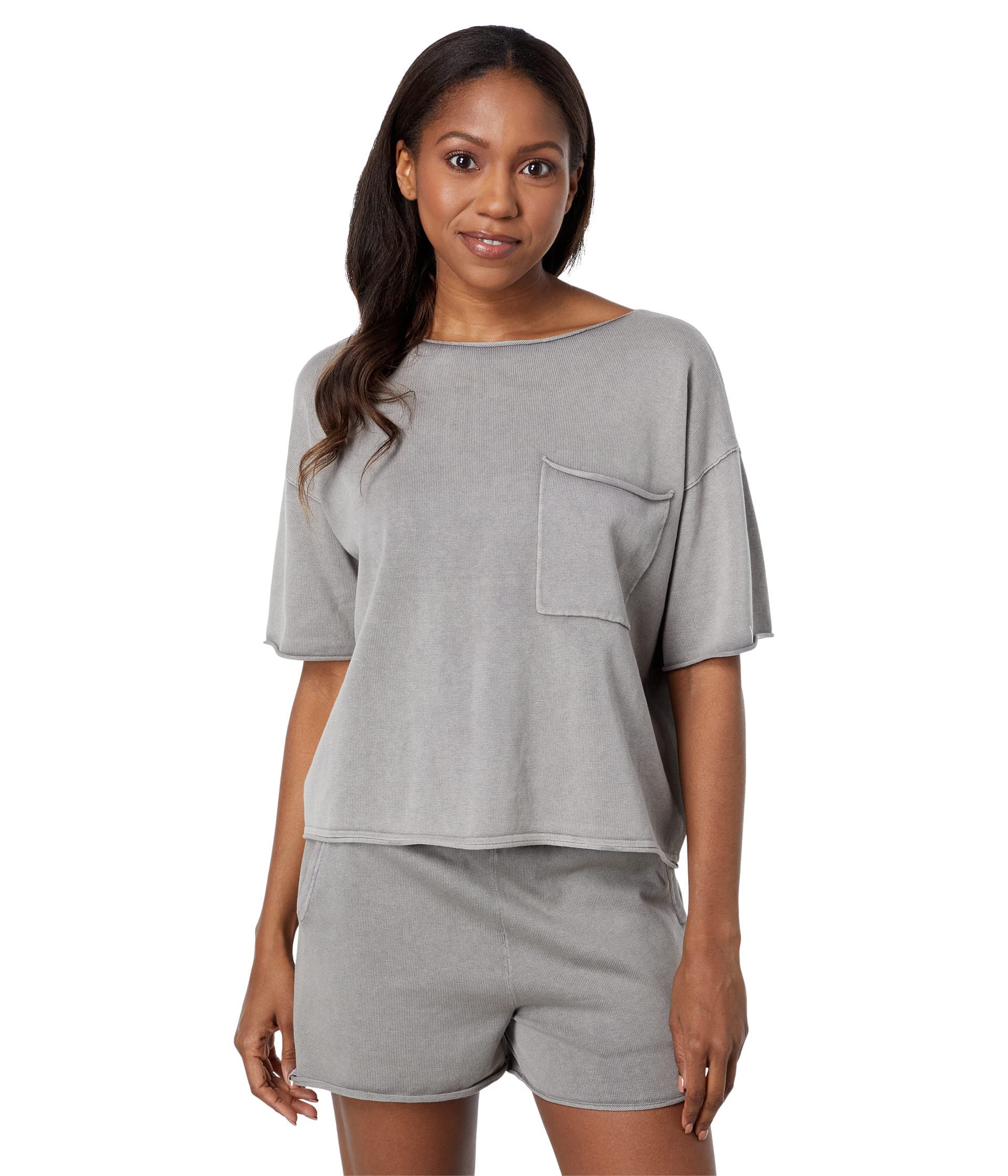 Barefoot Dreams Sunbleached Boxy Pocket Tee - Women's Soft Cotton Relaxed Fit Workout Shirt for Yoga, Running & Casual Wear | Activewear T-Shirts for Gym & Lounge