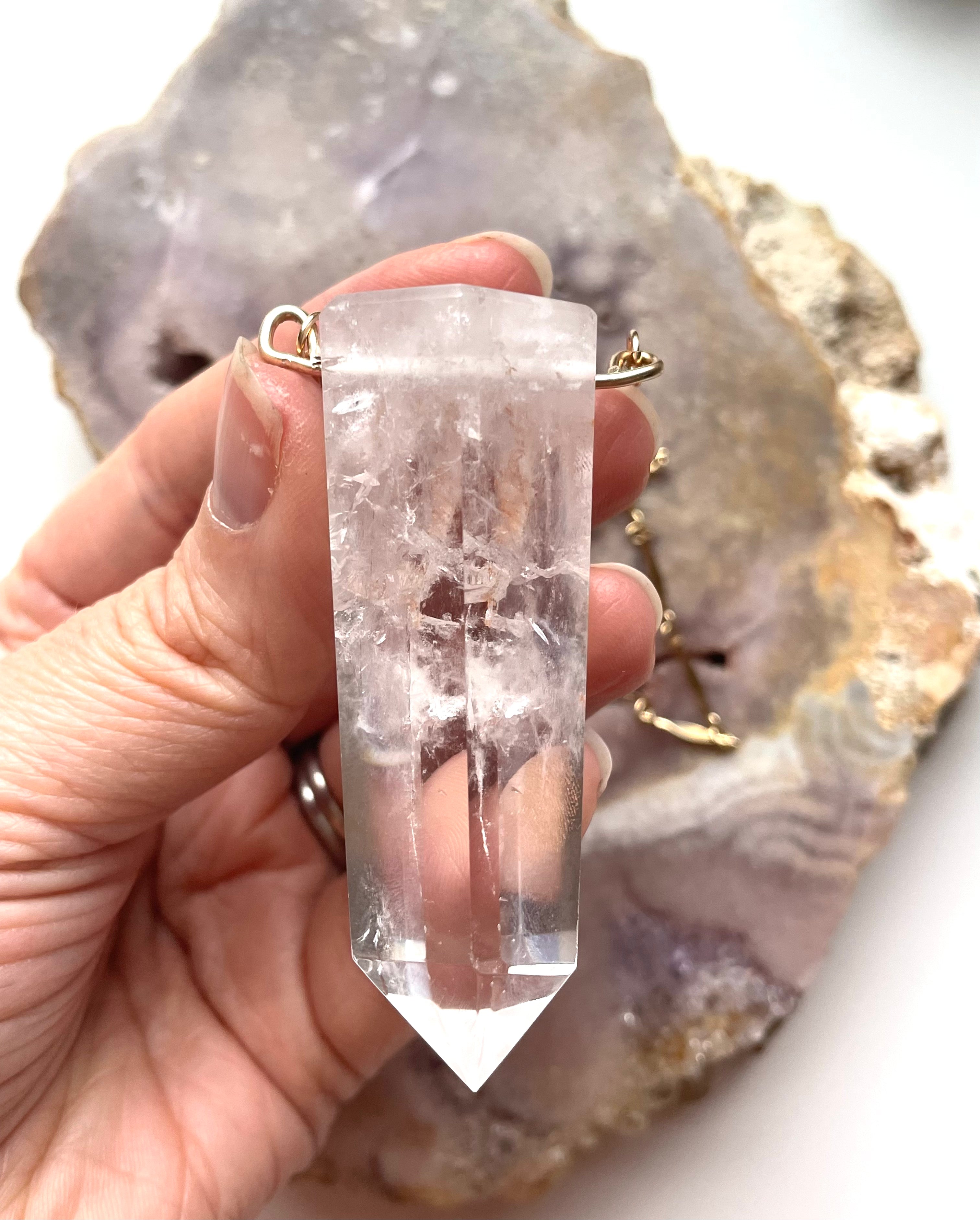 Extra Large Chunky Clear Quartz Tower Necklace - 14kt Gold Filled Pendant for Women | Healing Crystal Jewelry for Meditation, Yoga & Spiritual Gifts