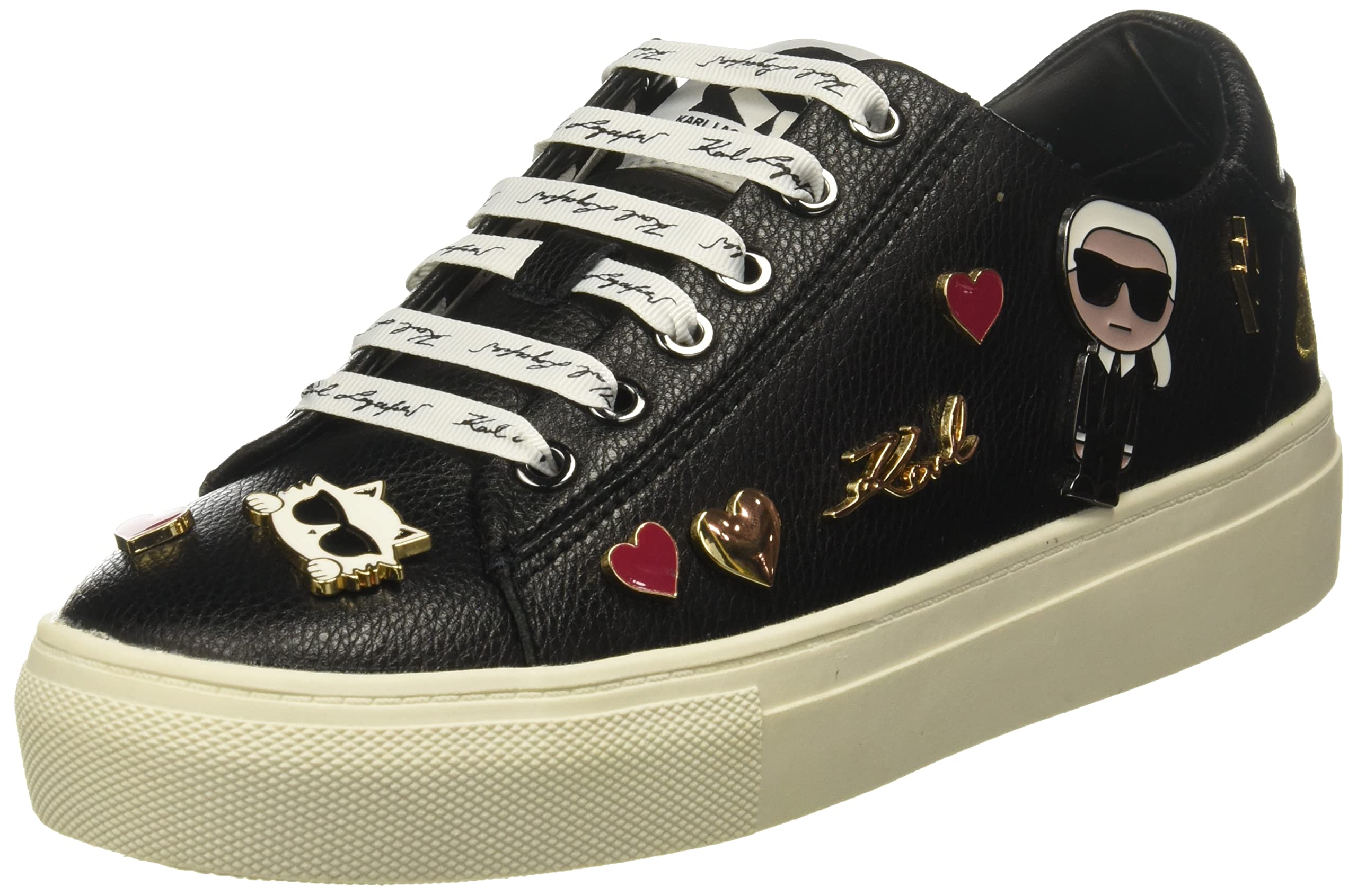 Karl Lagerfeld Paris Women's Cate Pins Sneakers - Fashionable White Leather Low-Top Lace-Up Shoes for Casual Wear & Street Style Outfits