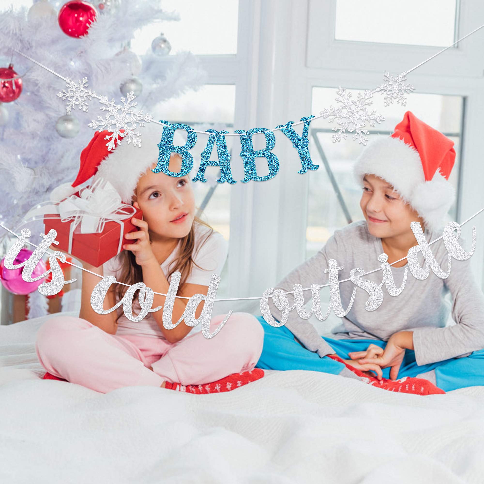 Silver Glitter 'Baby It's Cold Outside' Banner - Winter Wonderland Baby Shower & Birthday Party Decorations - Perfect for Indoor & Outdoor Holiday Celebrations