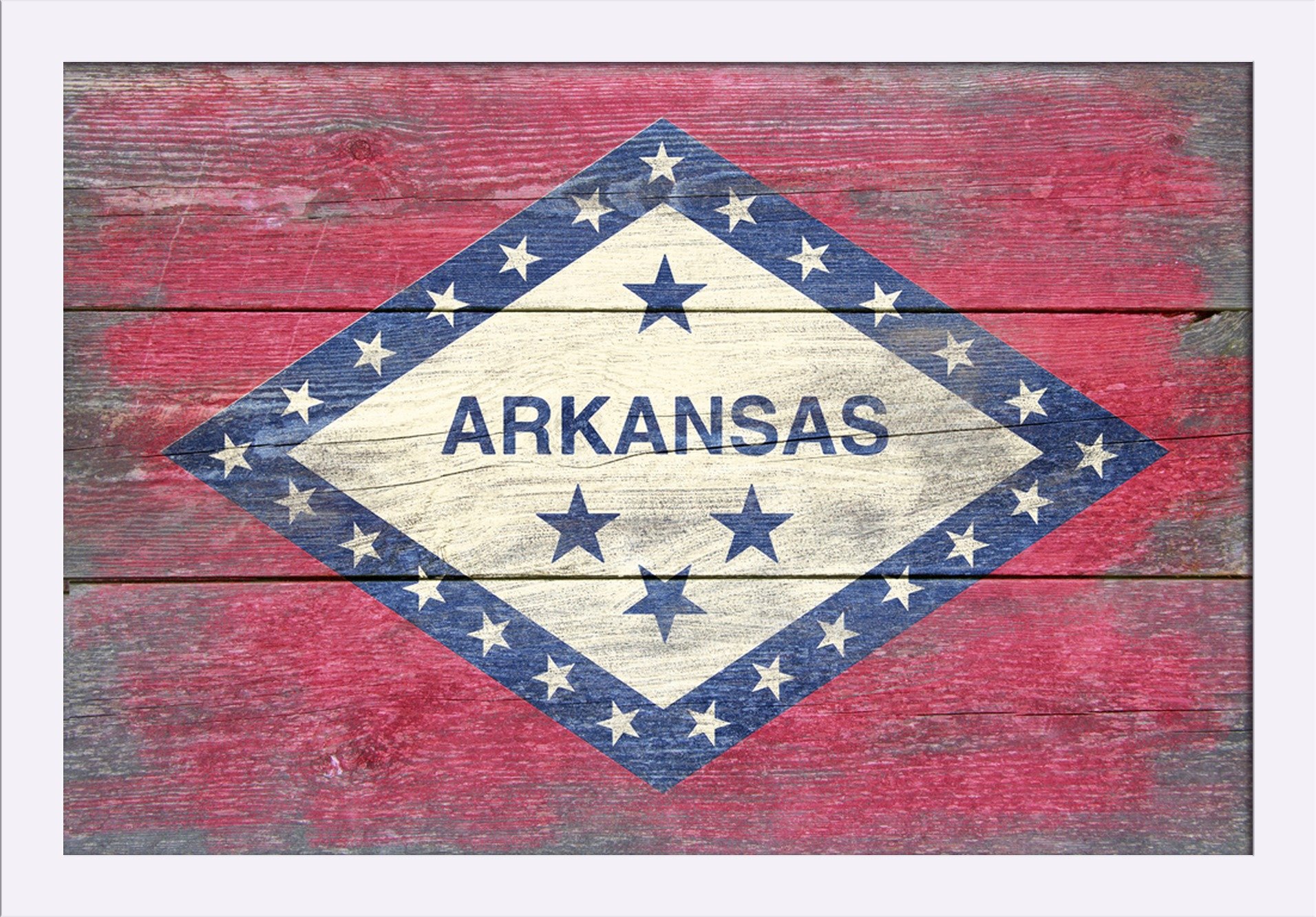 Arkansas Rustic State Flag - 16x24 Inch Giclee Fine Art Print with Recycled Wood Frame in White - Perfect for Home Decor, Office Wall Art & Southern Style Gifts