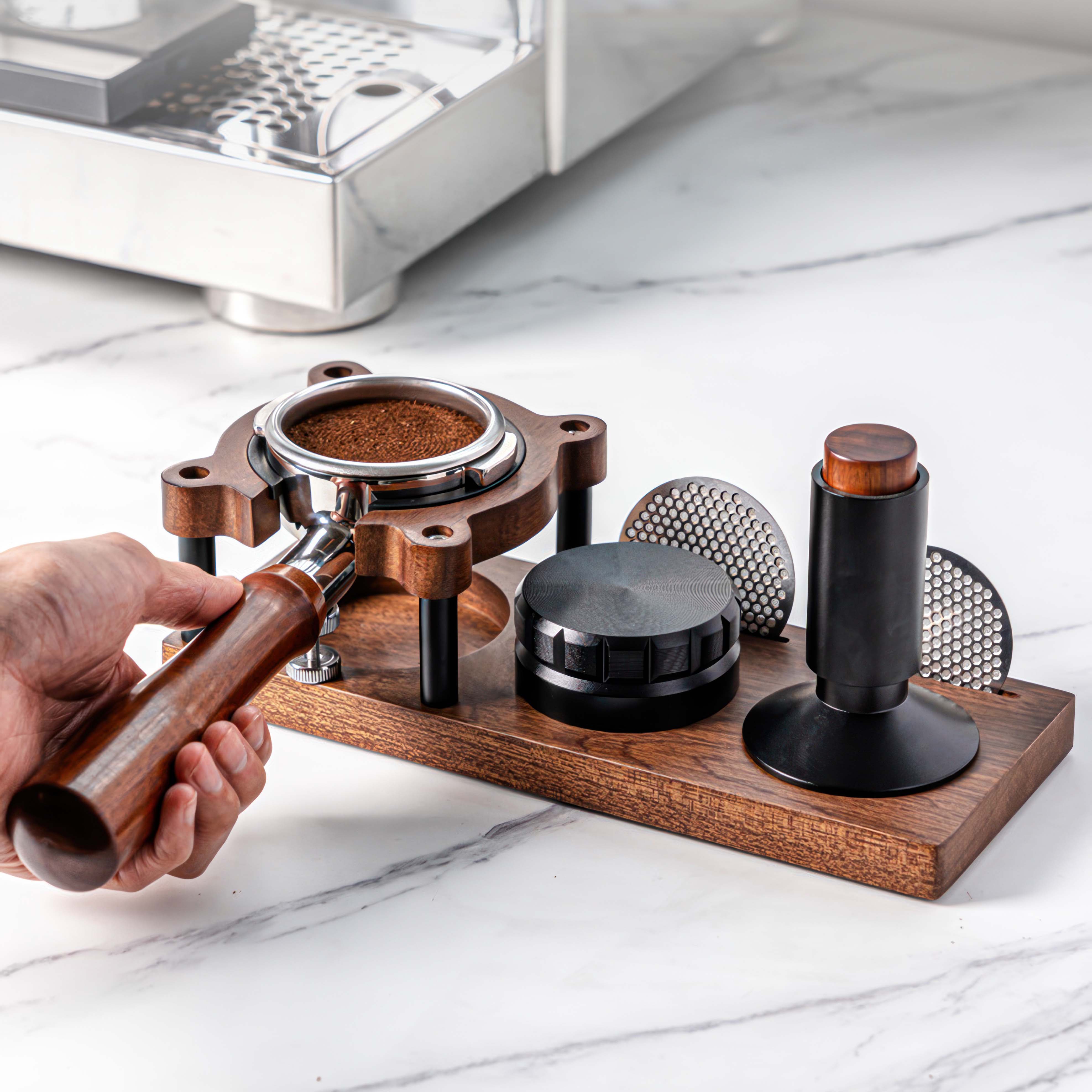 Premium Sapele Wood Espresso Tamper Holder - Barista-Grade Coffee Accessory for Home & Professional Use - Perfect for Espresso Machines & Coffee Stations