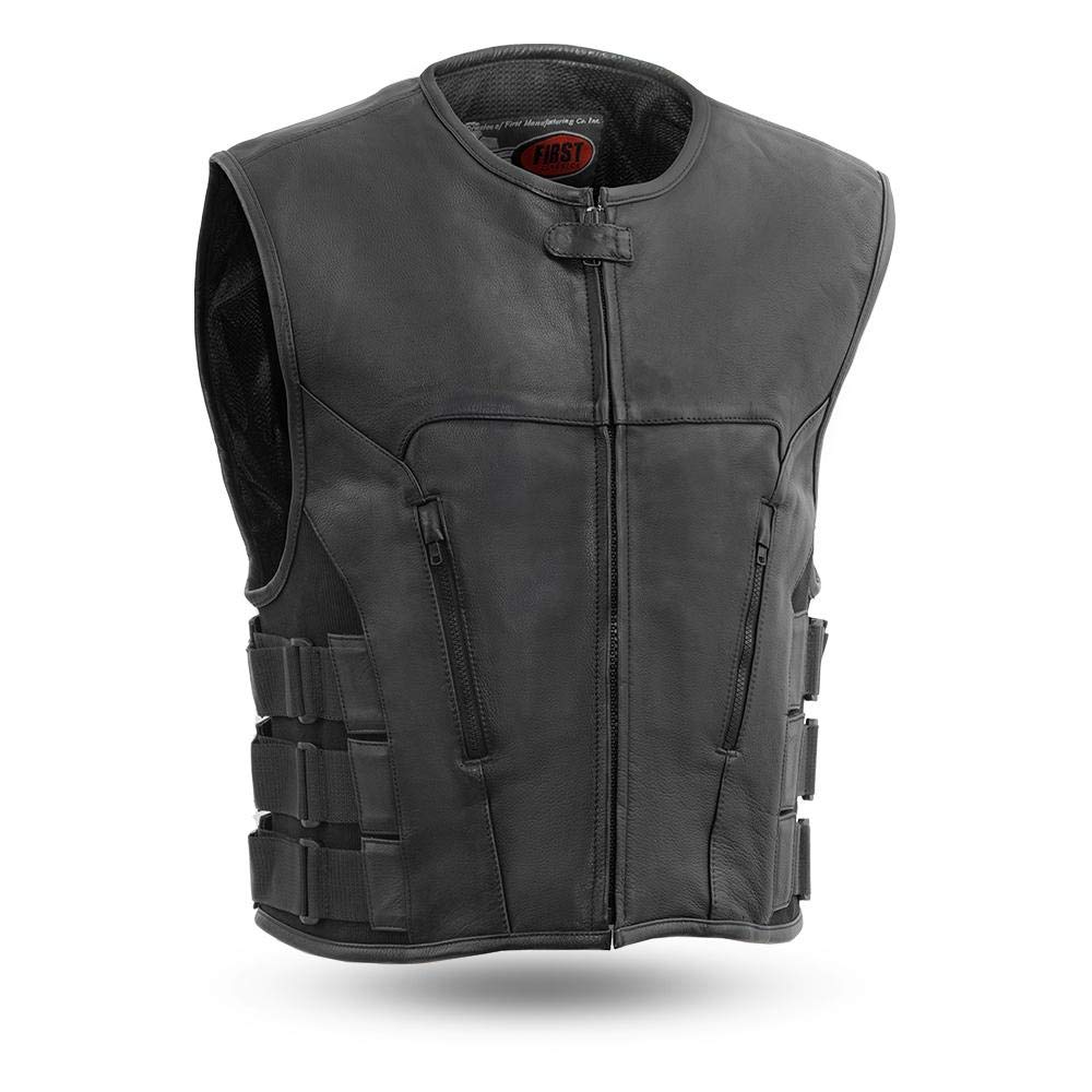 First Manufacturing Men's Commando Motorcycle Vest - Heavy Duty Biker Jacket for Harley Riders - Durable Leather Motorcycle Gear for Cruising & Road Trips