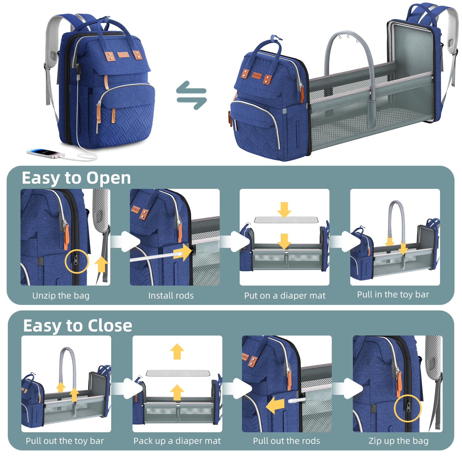 ISMGN Large Diaper Bag Backpack - Multifunctional Baby Diaper Bag with Insulated Pockets, Stroller Straps & Changing Pad - Perfect for Travel, Daycare & On-the-Go Parents