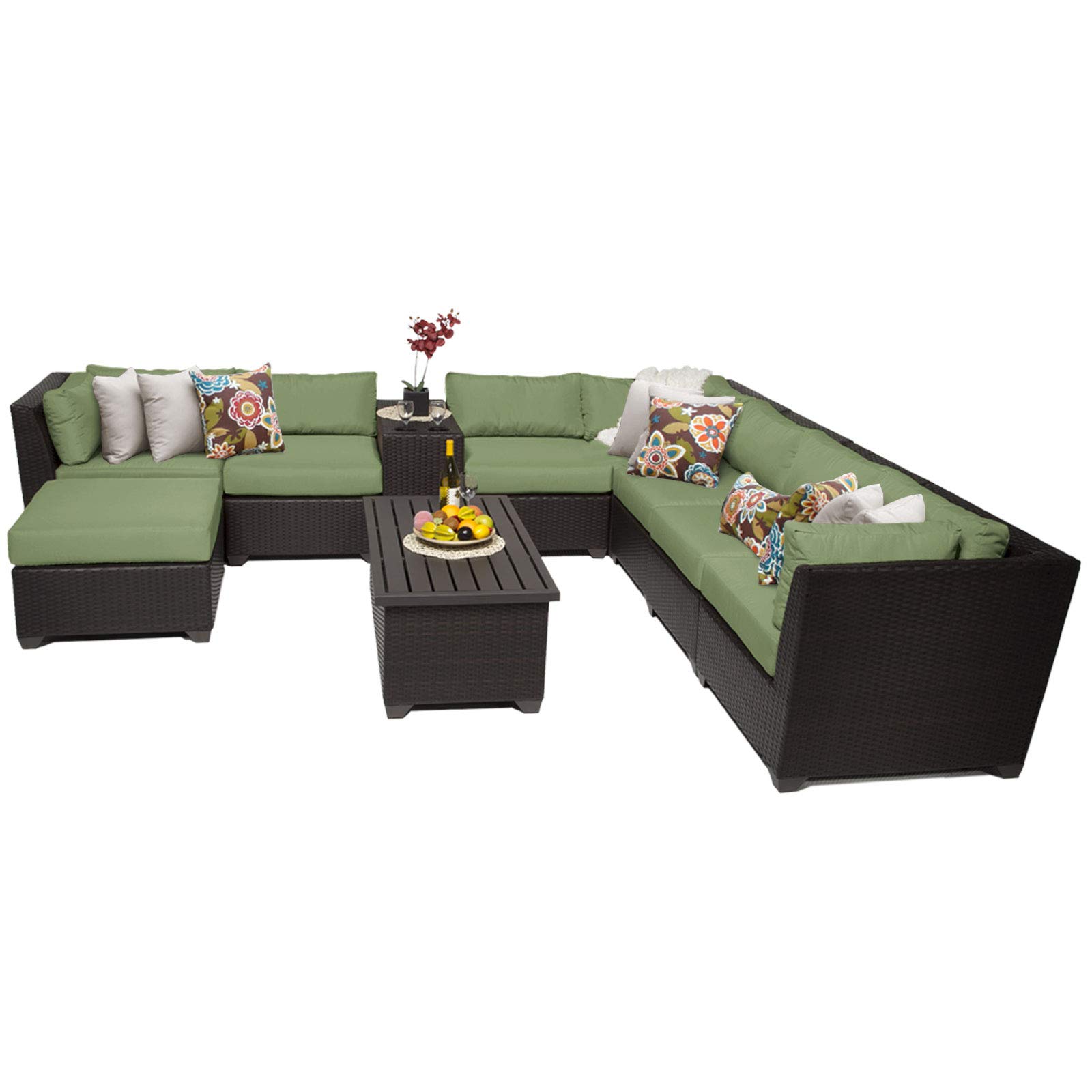 TK Classics 10-Piece Barbados Outdoor Wicker Patio Furniture Set in Cilantro Green - Perfect for Backyard, Poolside & Garden Relaxation