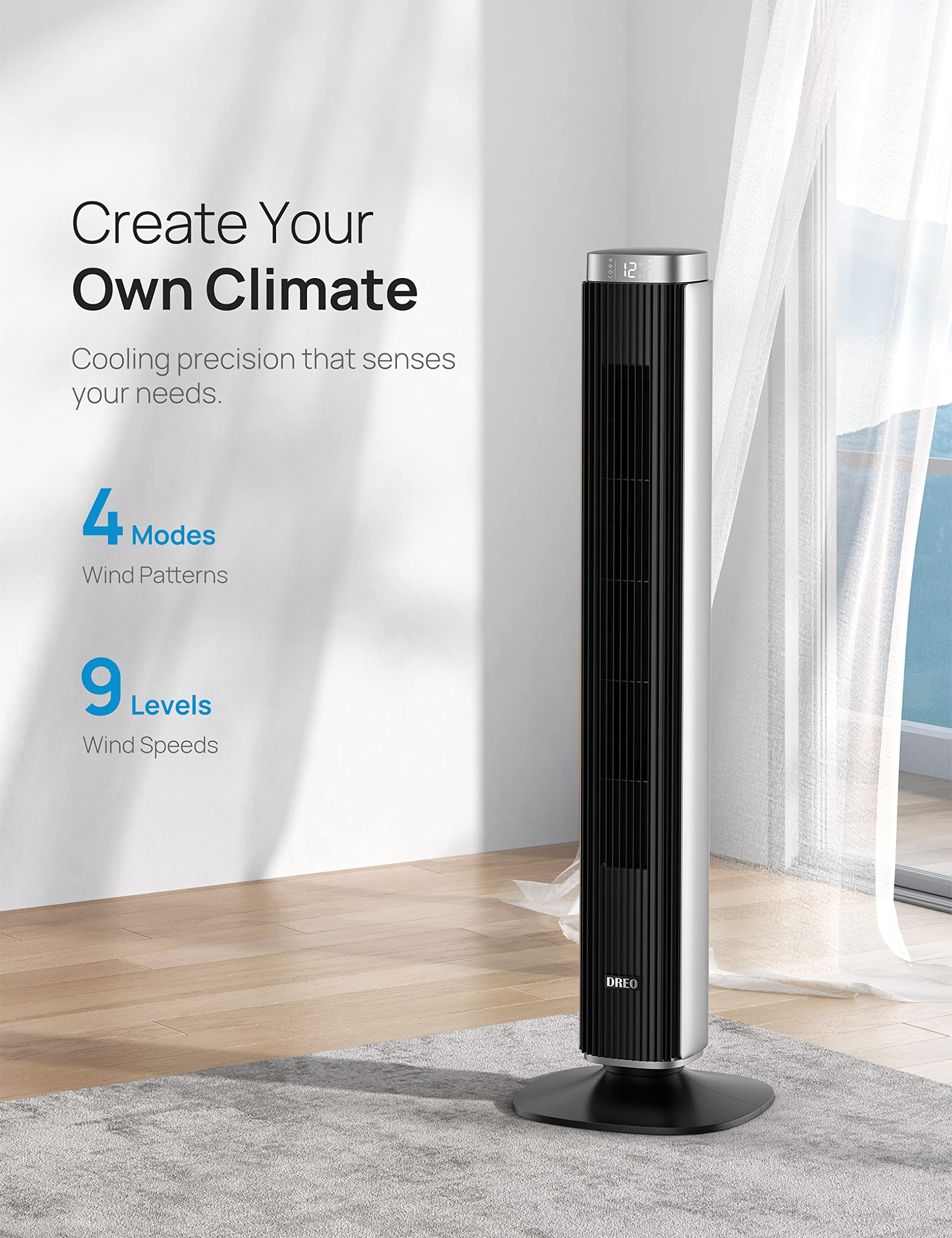 Dreo 42'' Pilot Pro Tower Fan with Remote Control - Ultra Quiet Oscillating Floor Fan, High Velocity 24ft/s Airflow, Energy Efficient Cooling for Bedroom, Living Room & Office (DR-HTF005/DR-HTF007) | Ideal for Home Cooling, Office Comfort & Summer Heat Relief