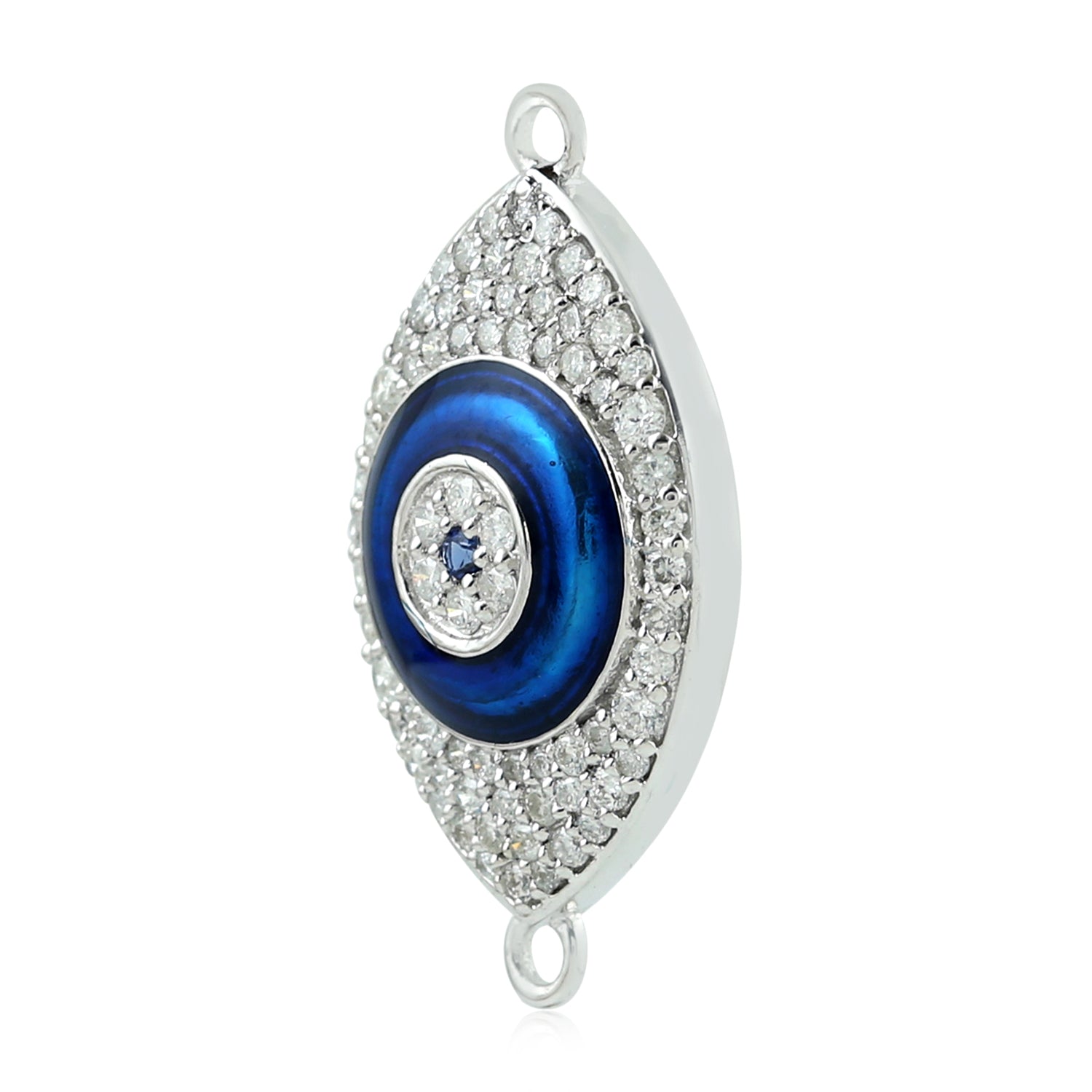 14K White Gold Blue Sapphire Pave Diamond Evil Eye Connector - Perfect for Jewelry Making, Bracelets & Necklaces