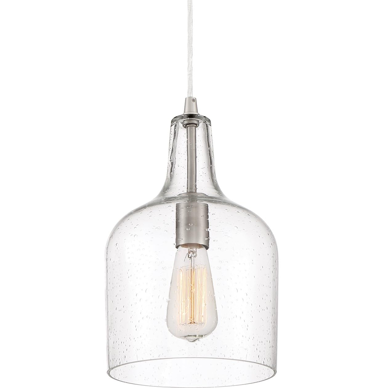 Quoizel Anson 1-Light Brushed Nickel Mini Pendant Light Fixture - Modern Small Ceiling Hanging Lamp for Kitchen Island, Dining Room, or Bedroom Lighting