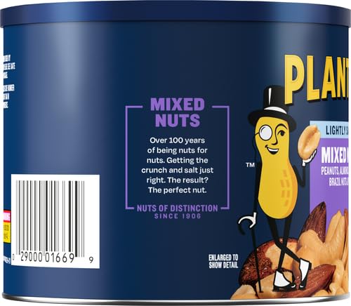 Planters Lightly Salted Mixed Nuts - 10.3 oz Canister - Premium Snack Mix with Almonds, Cashews & Pistachios - Perfect for Office Snacks, Healthy Travel Food & Party Mix