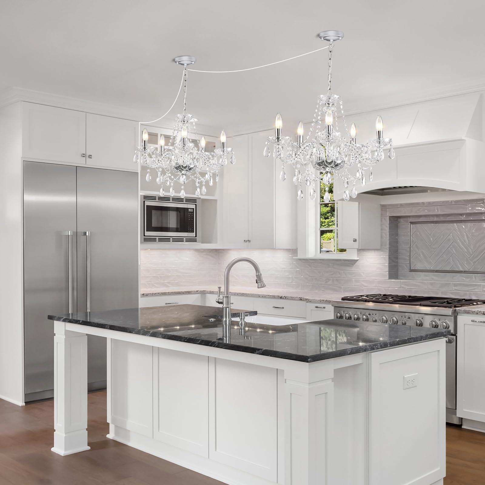 Dimmable 5-Light Crystal Chandelier with Plug-in Cord - Modern Chrome Candle Style Swag Pendant Light with K9 Glass Beads for Dining Room, Living Room, Bedroom | Elegant Ceiling Lighting Fixture for Home Decor, Wedding, Restaurant & Special Occasions