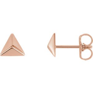 14k Rose Gold Petite Pyramid Stud Earrings for Women - Minimalist Dainty Jewelry for Everyday Wear, Gift Giving & Special Occasions