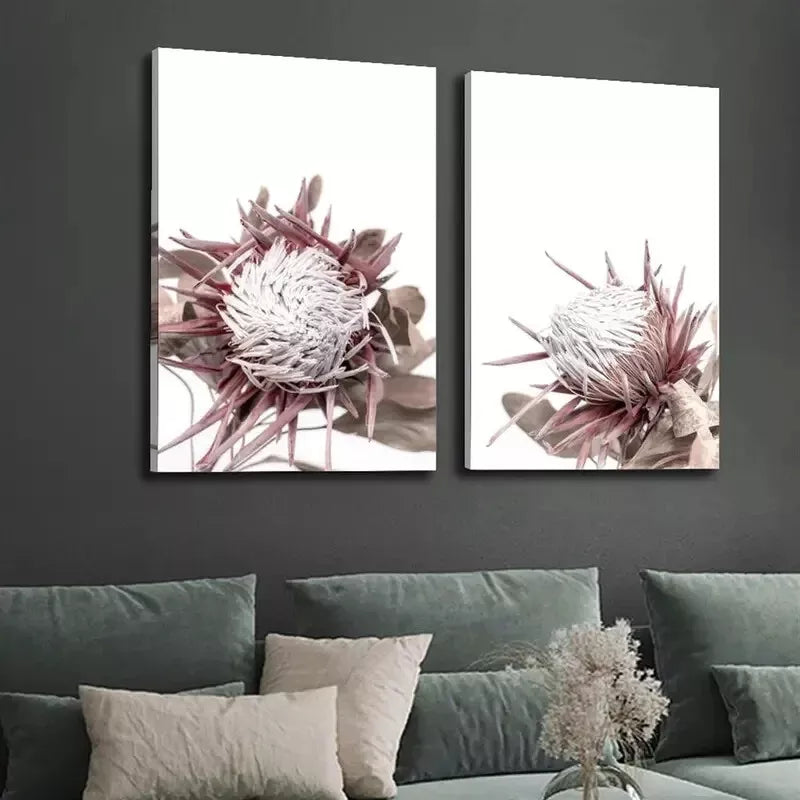 2Pcs Protea Print Framed Canvas Wall Art - 50x75cm Beige Cream Botanical Painting - High Quality 100% Australian Made - Ready to Hang for Living Room, Bedroom & Office Decor
