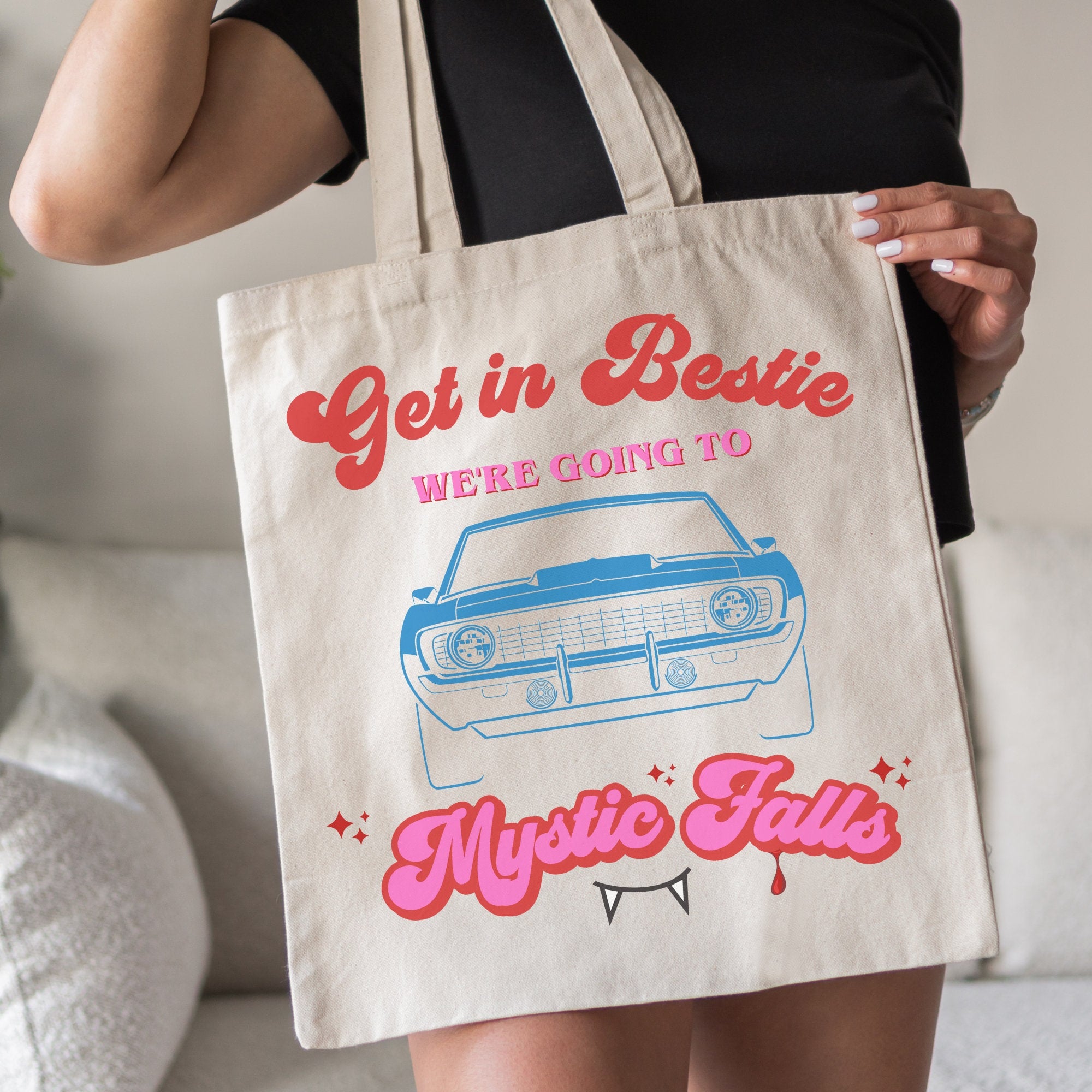 Stylish Mystic Falls Tote Bag - The Vampire Diaries TV Show Merchandise & Fan Gift - Perfect for Grocery Shopping, Beach Trips, and Comic-Con Events