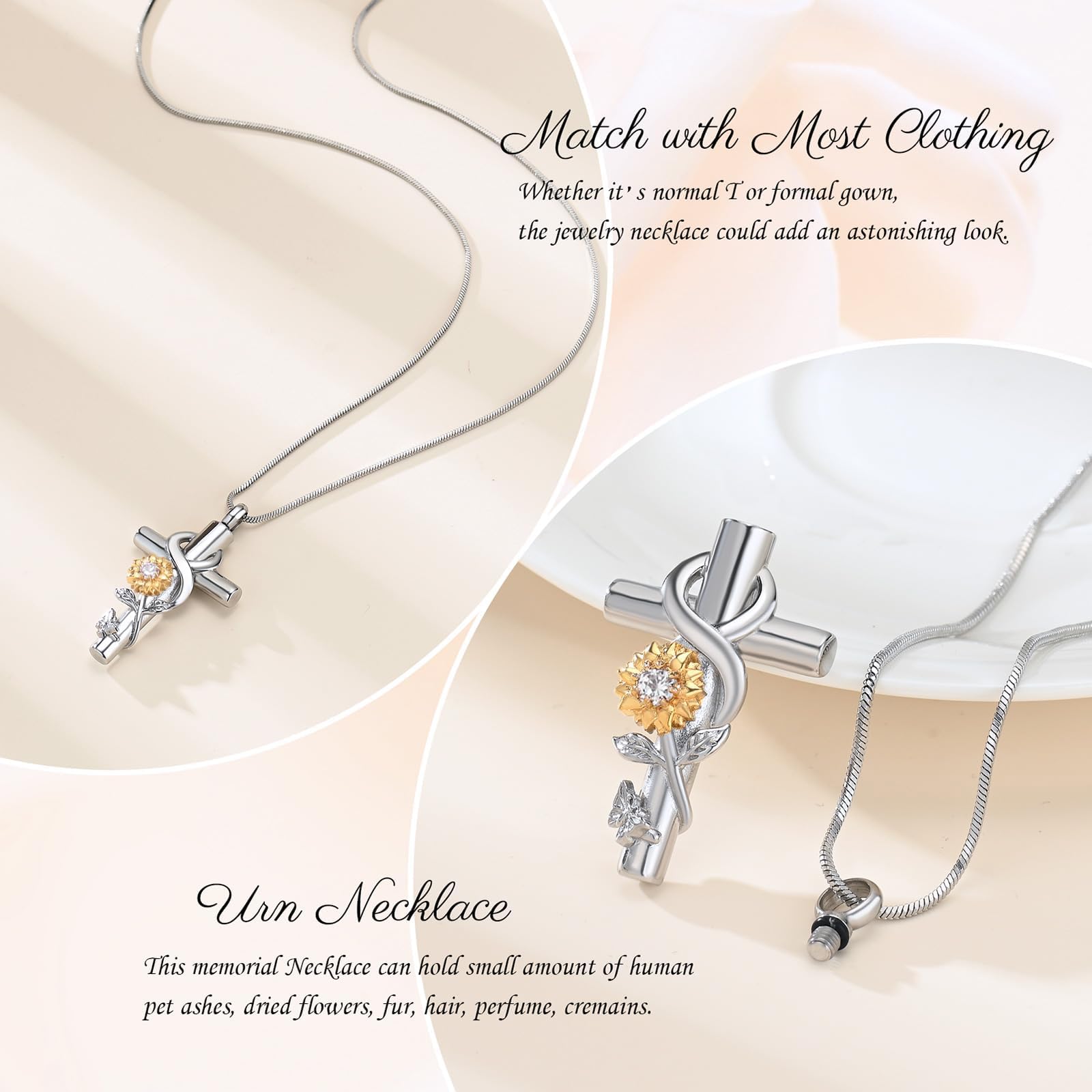 Sunflower Cross Urn Necklace for Ashes - Cremation Jewelry for Women, Pets & Loved Ones - Keepsake Memorial Pendant for Sunshine Remembrance - Perfect for Funerals, Memorials & Everyday Wear