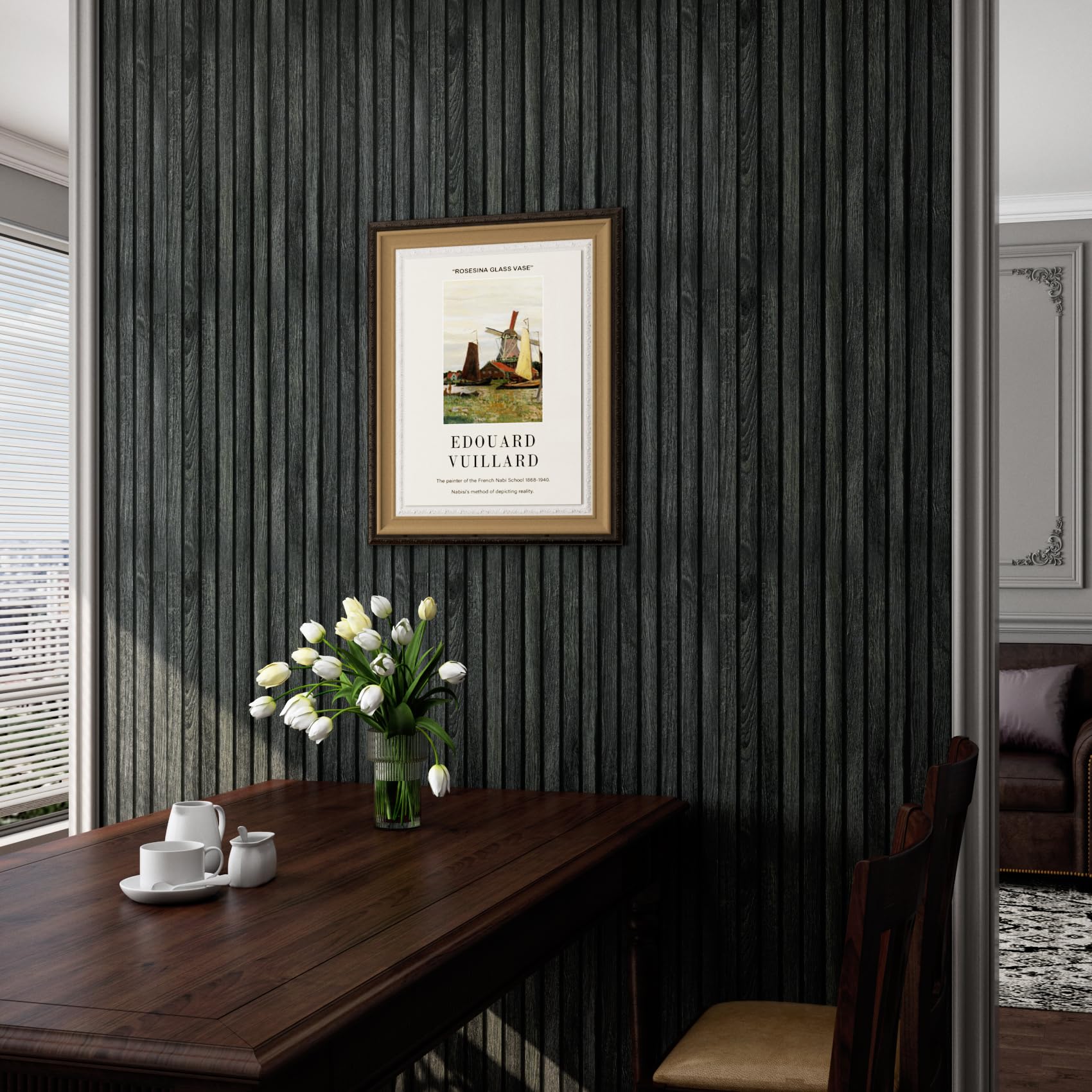 LaCheery 60CM x 4M Black Wood Slat Wall Panel - Peel and Stick 3D Wood Wallpaper | Modern Removable Wood Slat Wall Paneling for TV Backdrop, Accent Wall, Bedroom, Living Room & Office Decoration