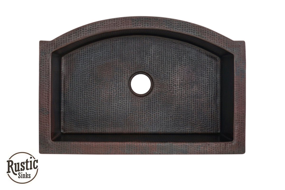 Flat Edge Rounded Front Copper Farmhouse Sink - Vintage Style Kitchen Sink for Rustic & Modern Homes | Perfect for Farmhouse, Cottage & Country Style Kitchens