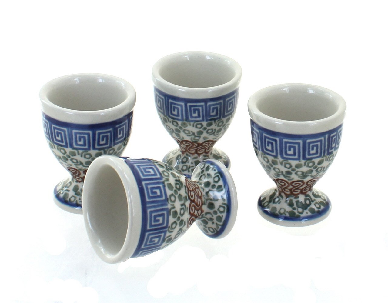 Handmade Blue Rose Polish Pottery Athena Egg Cup Set - Traditional Ceramic Egg Holder for Breakfast, Easter Decor & Kitchen Display