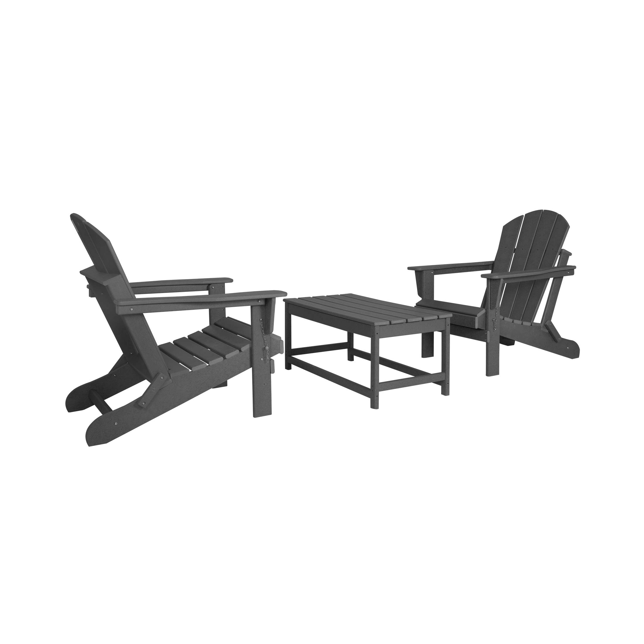 WestinTrends Malibu 3-Piece Outdoor Patio Furniture Set - All-Weather Plastic Adirondack Chairs (Set of 2) with Coffee Table - Gray - Perfect for Porch, Lawn, Backyard, Garden & Poolside Relaxation