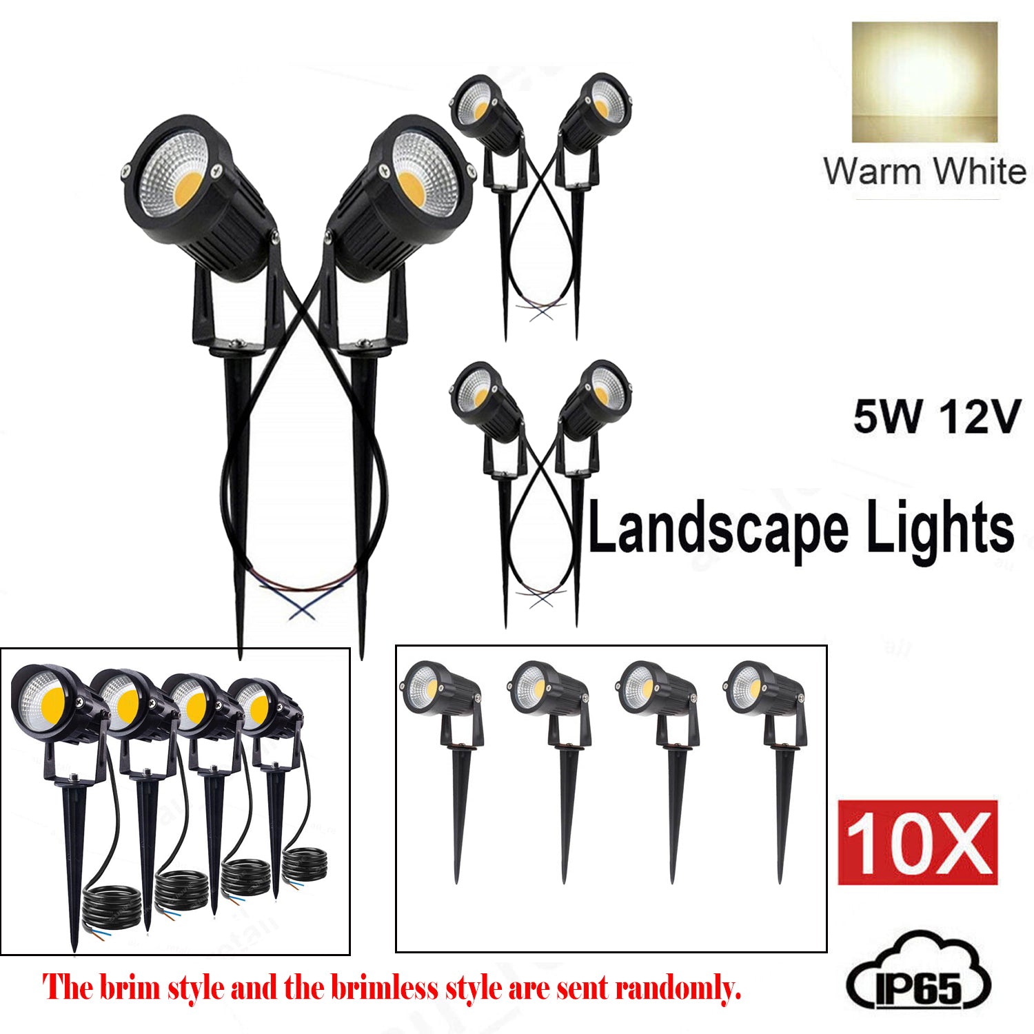 10PCS 12V LED Spotlights - Waterproof Outdoor Landscape Lights, Warm White for Garden, Yard, Patio, Pathway & Deck Lighting