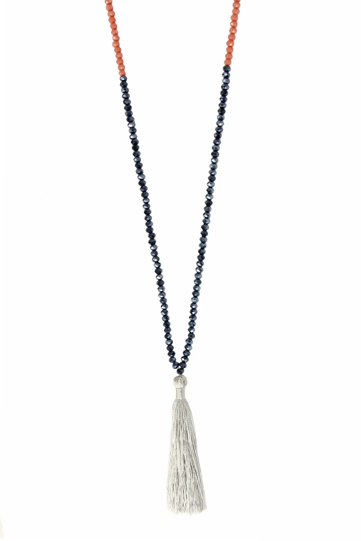 Elegant Long Beaded Tassel Necklace with Champagne & Hematite Beads - Perfect for Evening Parties, Weddings and Special Occasions