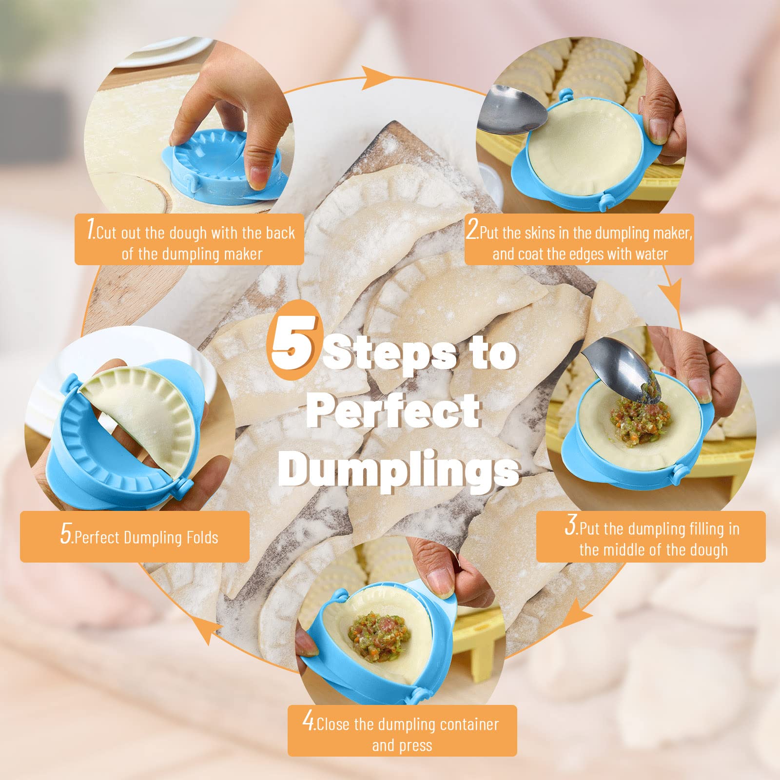 6Pcs Multifunctional Dumpling Maker Set - Manual Empanada Press, Washable Pastry Pie Dough Press, Dumpling Wrapper Mold, Pierogi & Ravioli Maker (Blue, Green, Transparent) - Perfect for Homemade Dumplings, Empanadas, Pastries & More