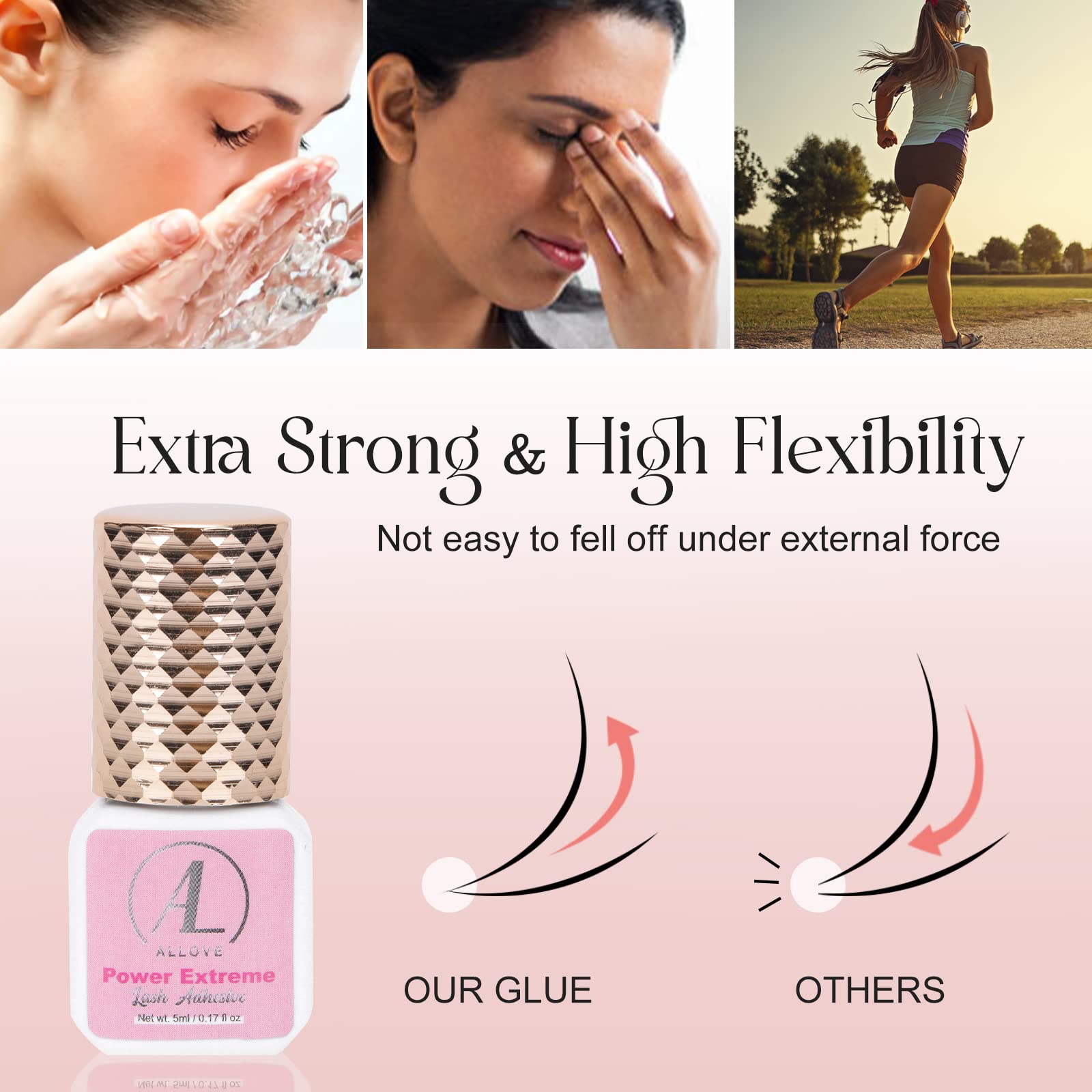 ALLOVE Professional Eyelash Extension Glue - Fast Drying in 1-2 Seconds, Lasts 7-8 Weeks, Waterproof & Long-Lasting - Perfect for Salon Professionals & DIY Lash Extensions at Home