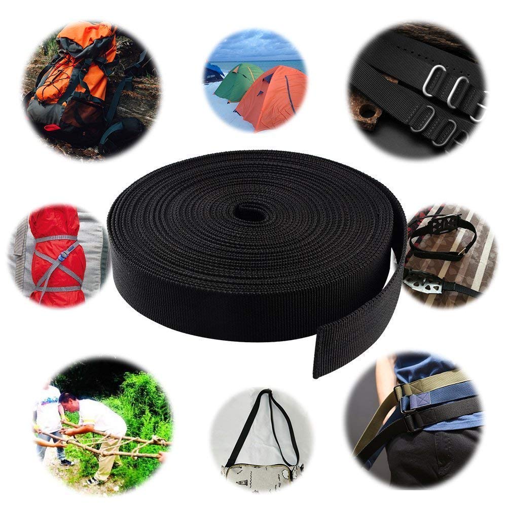 Heavy Duty 1 Inch Wide 10 Yards Nylon Webbing Strap - Polypropylene Straps for Bags, Backpacks, Hammocks & Outdoor Gear - Perfect for DIY Projects, Luggage Straps, Pet Collars & Repair - Ideal for Camping, Hiking & Outdoor Adventures (Black)