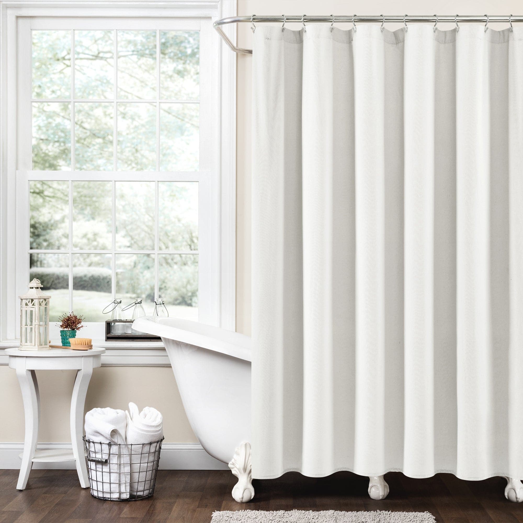 Boho Pom Pom Tassel Faux Linen Shower Curtain - Waterproof Bathroom Decor for Bohemian Style, Farmhouse & Coastal Homes (72x72 Inches) - Perfect for Master Bath, Guest Bath & Kids' Bathroom
