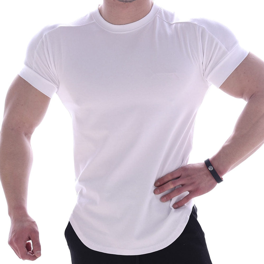 **Men's Black Gym T-Shirt - Cotton Fitness & Workout Shirt for Bodybuilding, Training & Casual Wear - Slim Fit Athletic Tee for Summer & Gym Sessions**    *(Perfect for workouts, gym sessions, bodybuilding, casual wear, and summer sports activities.)*