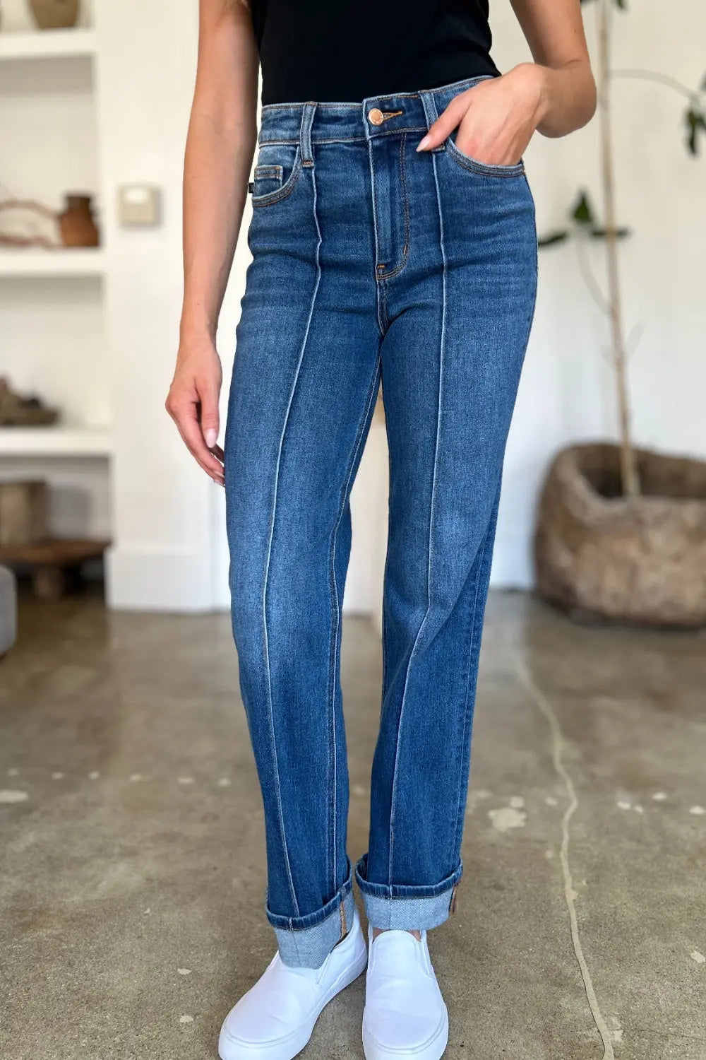Judy Blue High Waist Straight Jeans for Women - Classic Front Seam Detail, Comfortable Stretch Denim Pants | Perfect for Casual Wear, Office Outfits & Date Night Looks