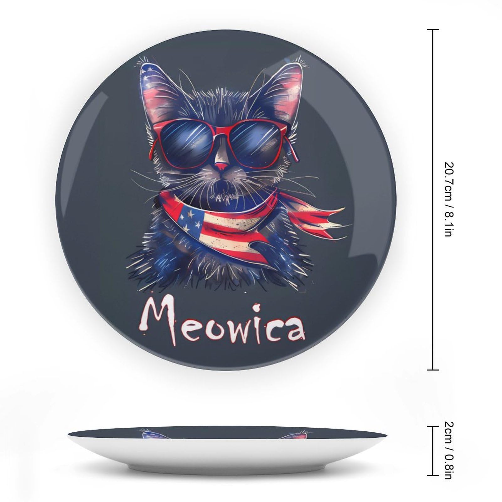 Meowica Patriotic Cat 4th of July Ceramic Decorative Plates - American Flag Themed Display Ornaments & Dinner Plates with Stand for Kitchen, Home Decor - Perfect for Independence Day Celebrations, Party Table Settings & Patriotic Home Decorations