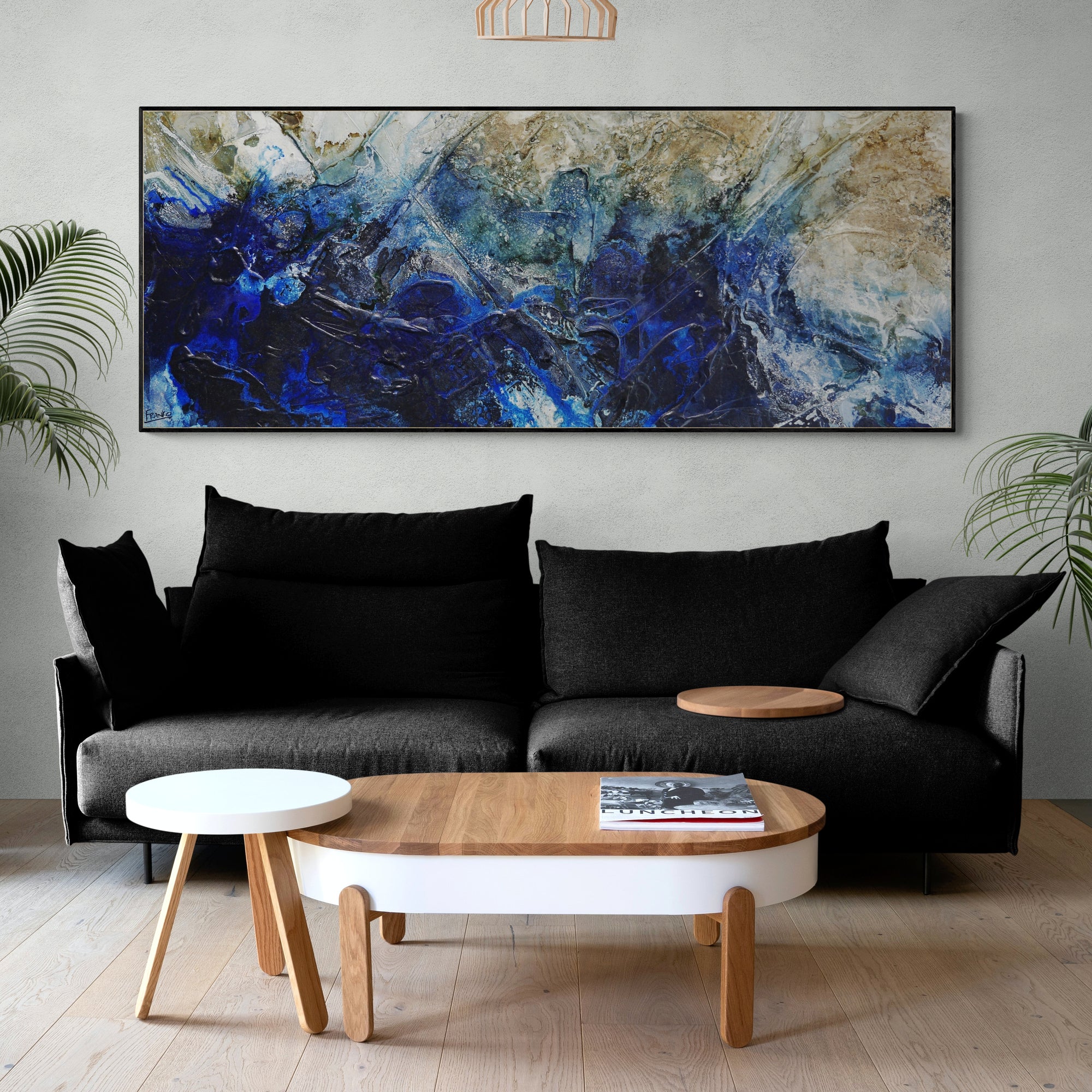 Blue Genesis 200cm x 80cm Rustic Textured Abstract Canvas Wall Art - Perfect for Living Room, Bedroom & Office Decor