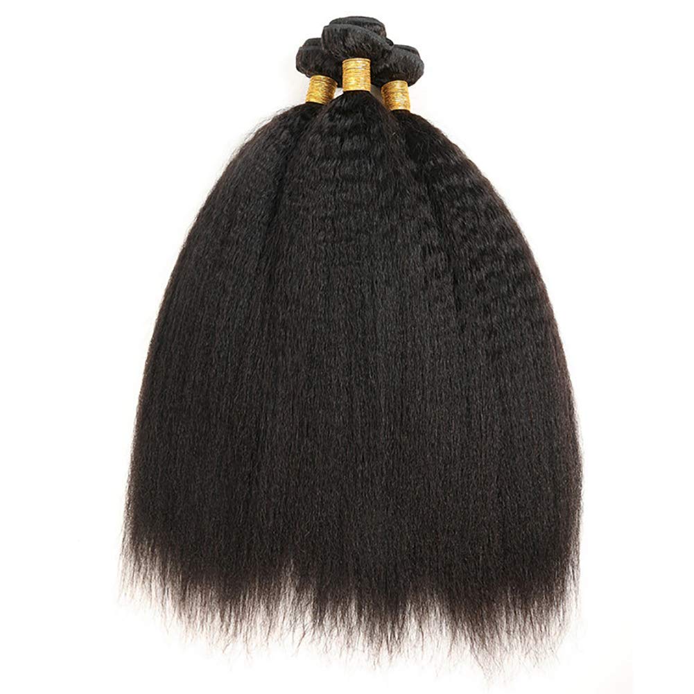 10A Yaki Kinky Straight 100% Unprocessed Brazilian Virgin Human Hair Bundles - 24/26/28 Inch Sew-in Hair Extensions for Black Women | Natural Color for Everyday Wear, Special Occasions & Protective Styling