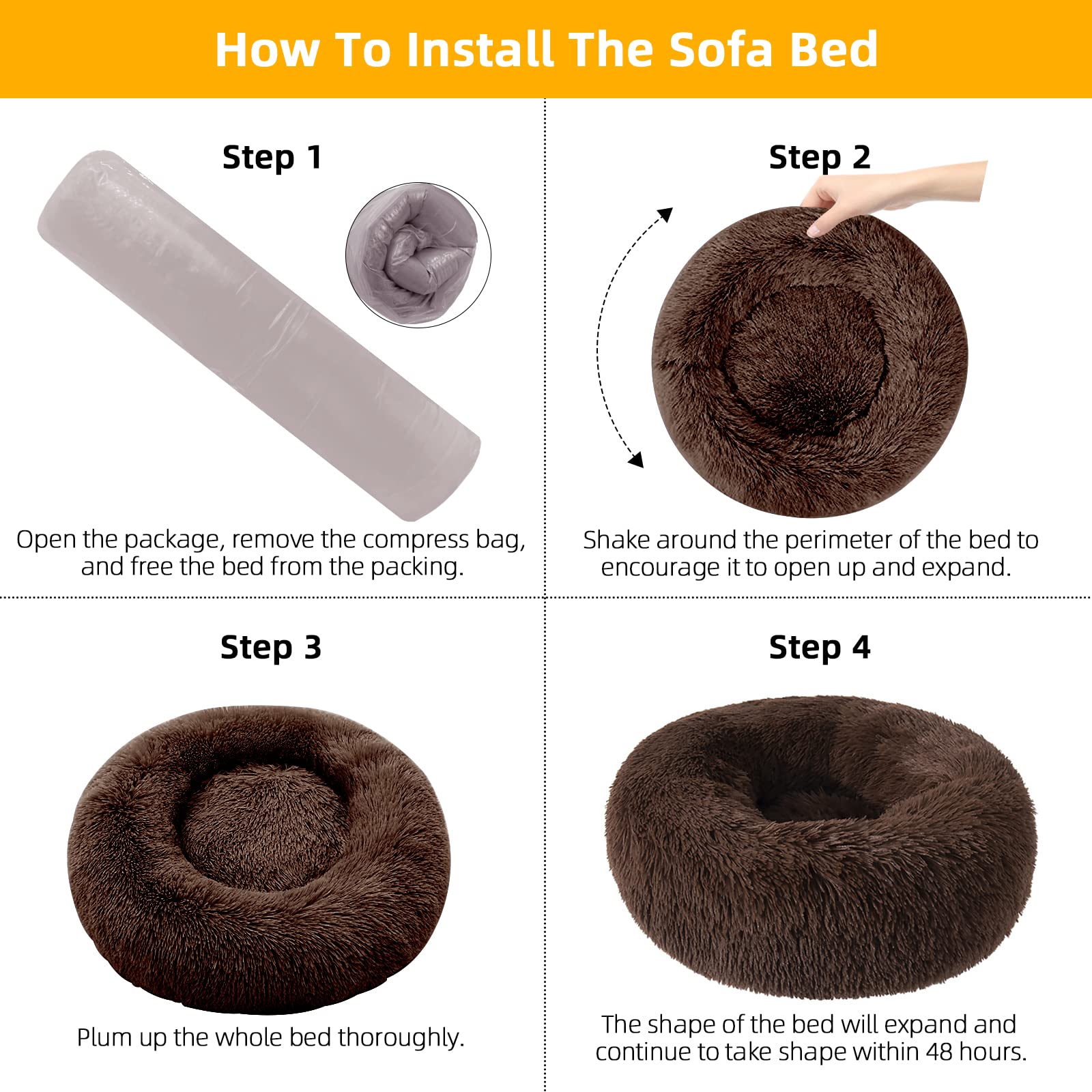 Nisrada Washable Round Dog Bed for Small Medium Large Dogs - 27 Inch Calming Pet Bed with Non-Slip Bottom | Cozy Soft Puppy & Kitten Bed for Crate, Living Room, or Bedroom