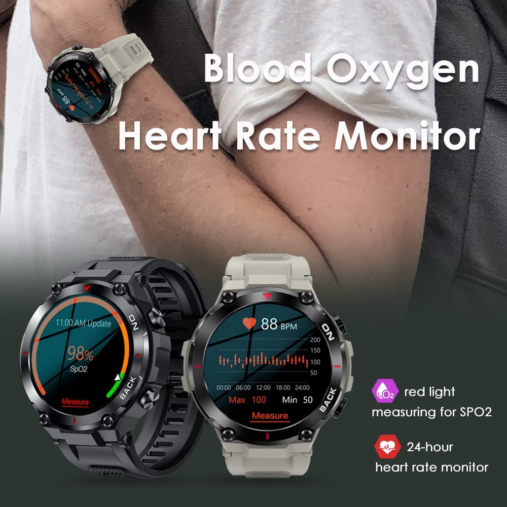 Men's GPS Smart Watch for Android & iOS - Rugged Outdoor Sports Smartwatch with 480mAh Long Battery Life, Fitness Tracker for Steps, Heart Rate, Blood Oxygen & Sleep Monitoring - Perfect for Hiking, Running & Daily Activity Tracking