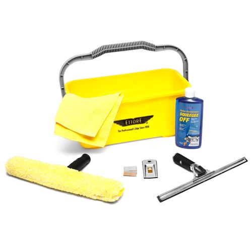 Ettore Compact Window Cleaning Starter Kit - Streak-Free Squeegee, Scrubber & Bucket Set for Home & Office Use - Perfect for Glass Doors, Mirrors & Shower Enclosures