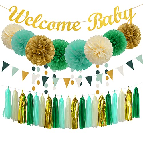 Sage-green Beige-gold Baby Shower Party-decoration