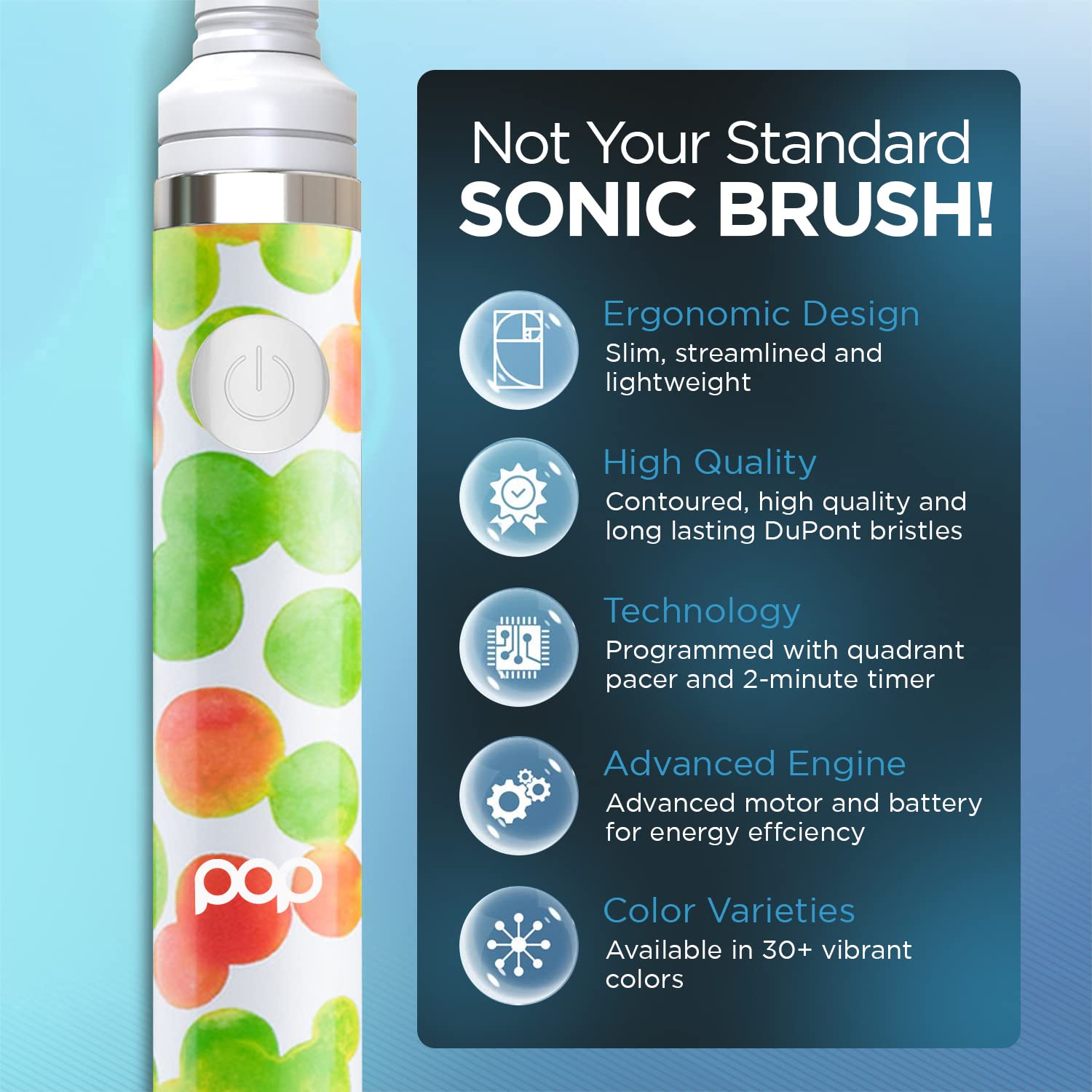 Pop Sonic Electric Toothbrush for Kids & Travel (Green) - 2 Speed Modes (15,000-30,000 RPM) with DuPont Nylon Bristles, Battery Powered - Perfect for Home, School & Vacation Use